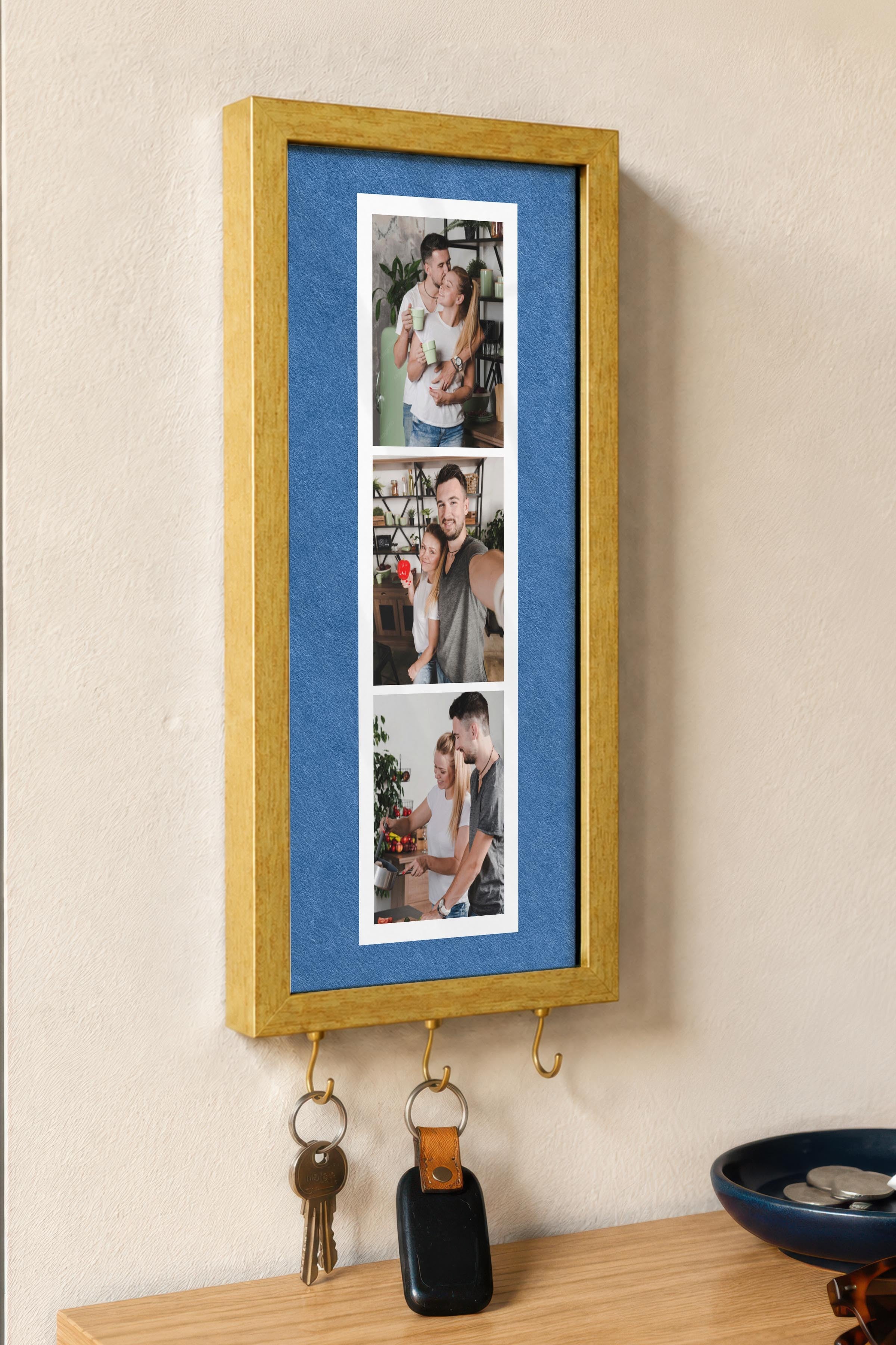 Kişiye Özel Tablo Anahtarlık, Photobooth Stili Gold Fotoğraf Çerçevesi, Vintage Duvar Dekoru