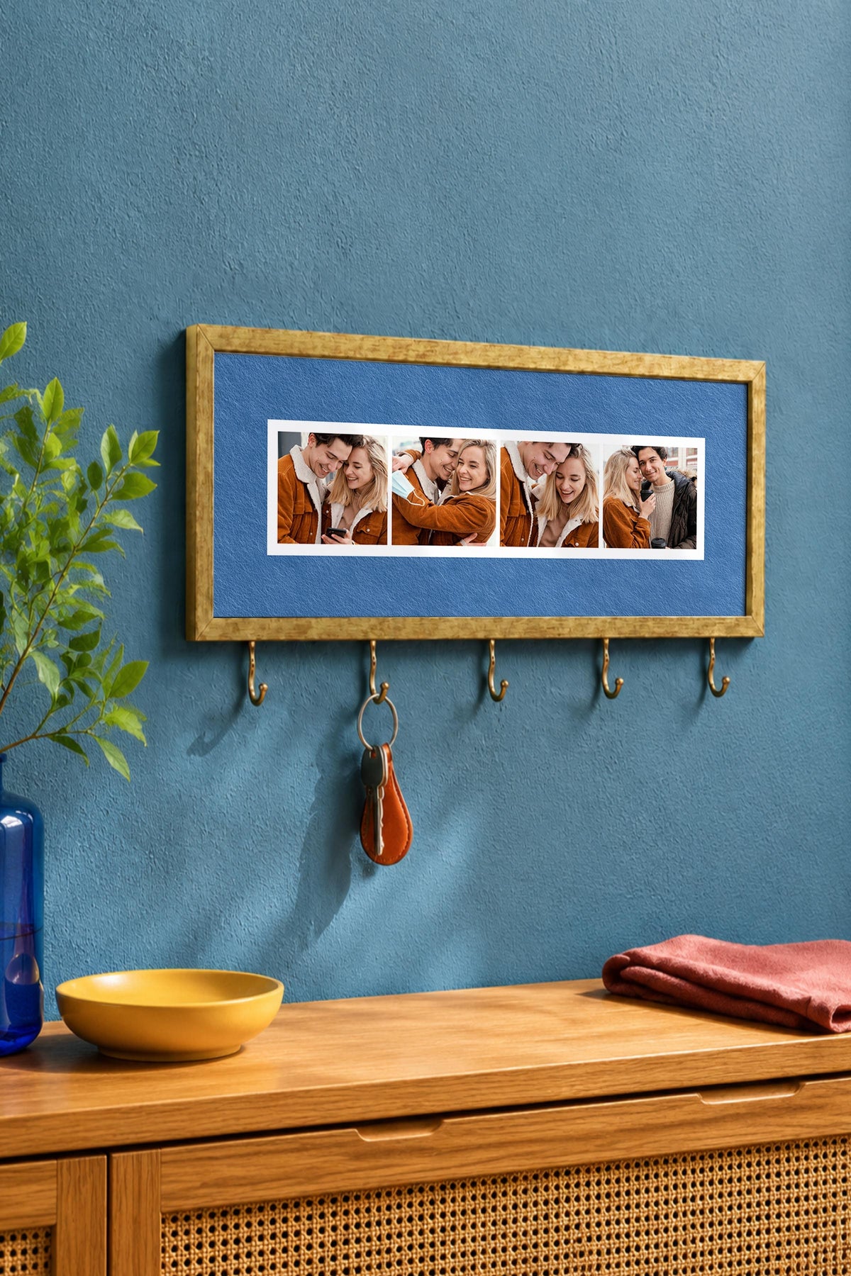 Kişiye Özel Tablo Anahtarlık, Photobooth Stili Gold Fotoğraf Çerçevesi, Vintage Duvar Dekoru