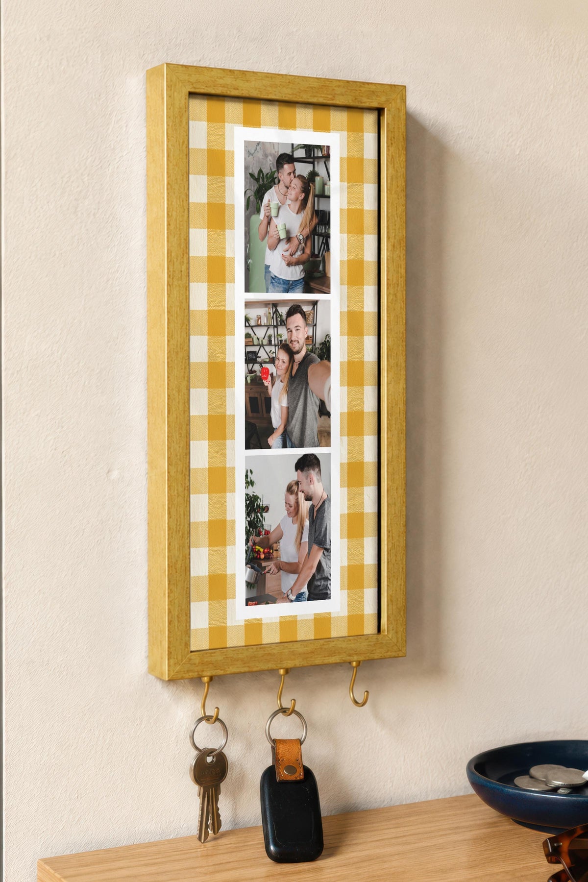 Kişiye Özel Tablo Anahtarlık, Photobooth Stili Gold Fotoğraf Çerçevesi, Vintage Duvar Dekoru