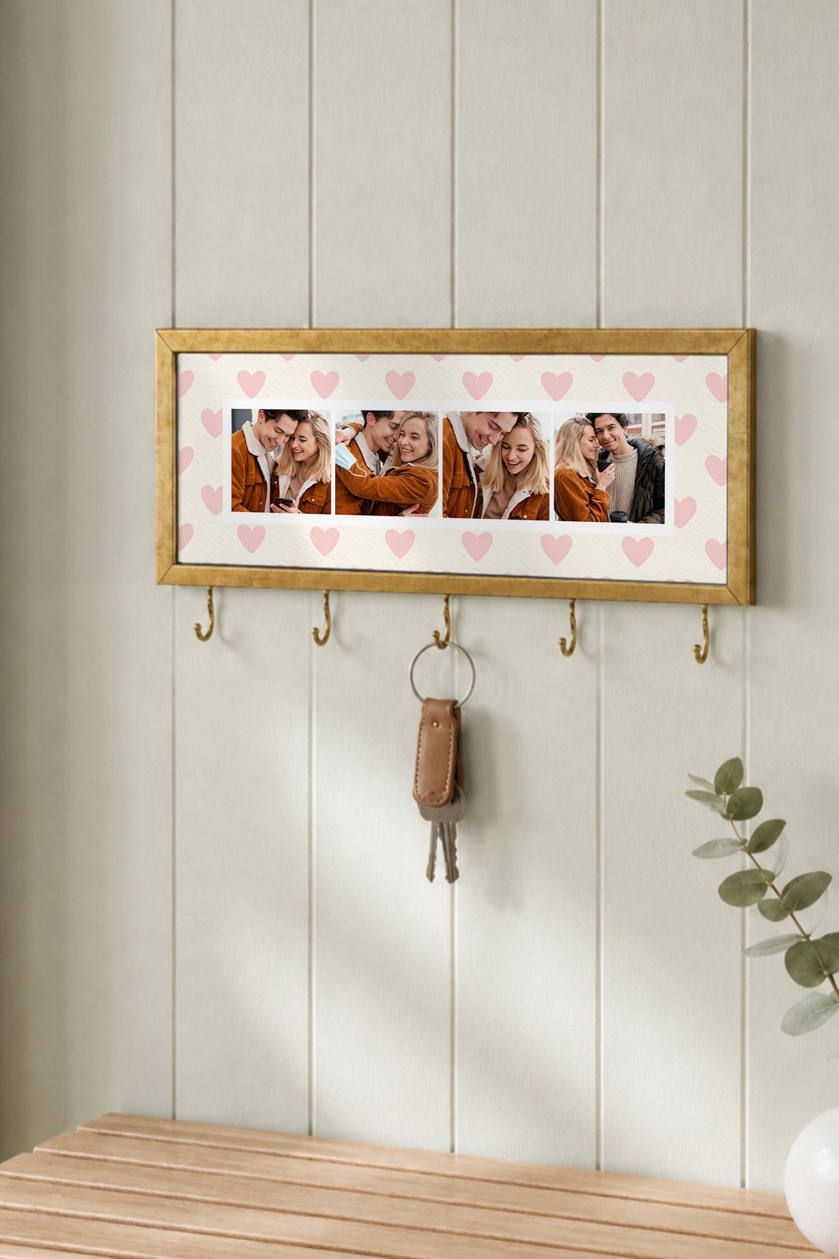 Kişiye Özel Tablo Anahtarlık, Photobooth Stili Gold Fotoğraf Çerçevesi, Vintage Duvar Dekoru