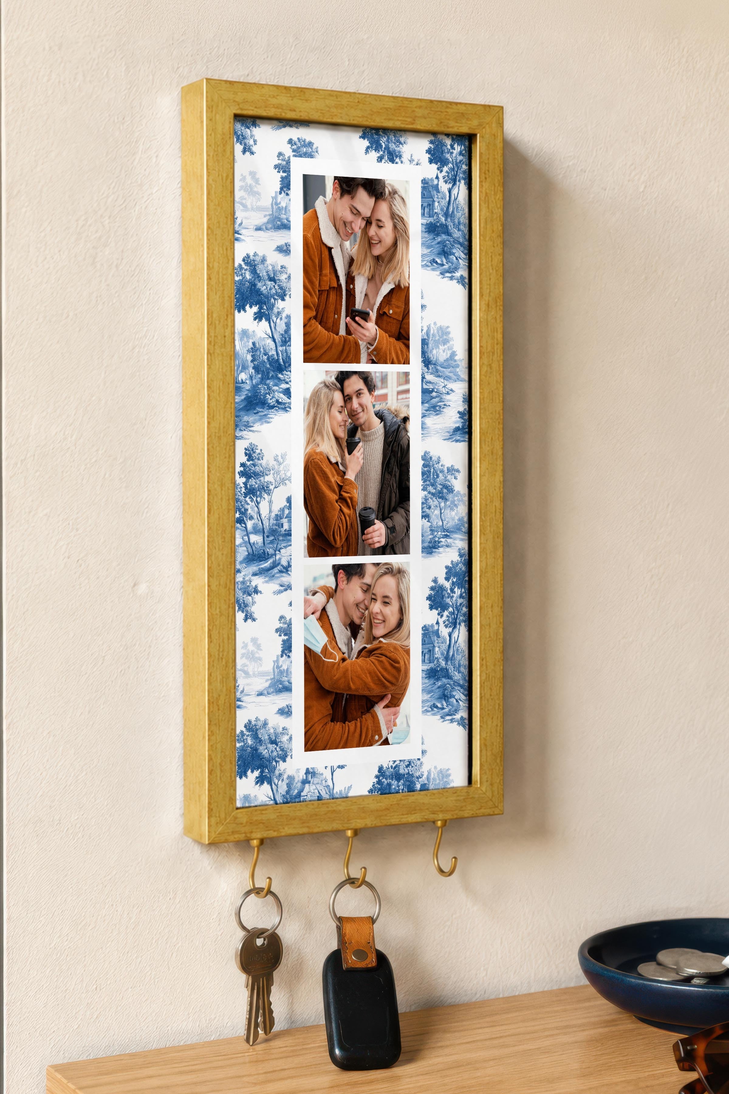 Kişiye Özel Tablo Anahtarlık, Photobooth Stili Gold Fotoğraf Çerçevesi, Vintage Duvar Dekoru