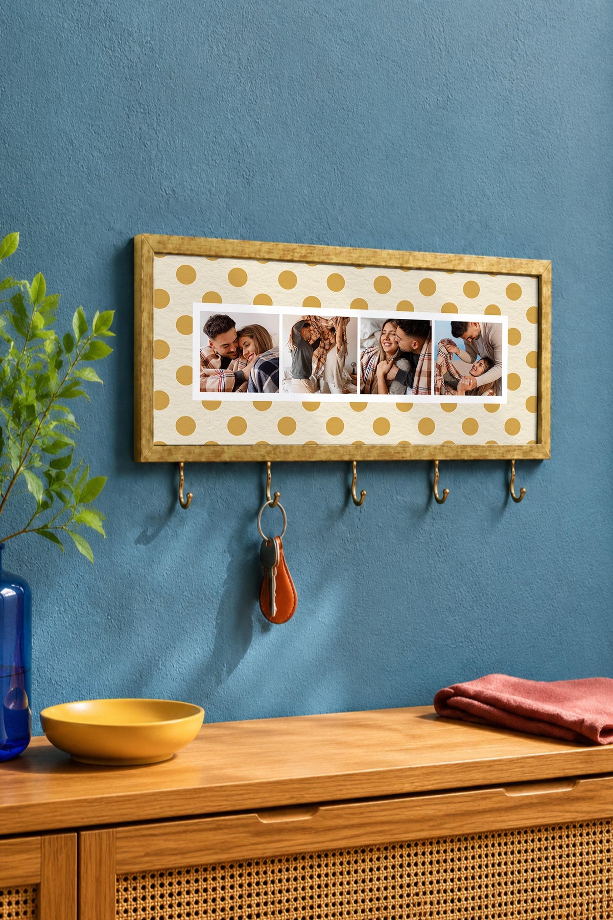 Kişiye Özel Tablo Anahtarlık, Photobooth Stili Gold Fotoğraf Çerçevesi, Vintage Duvar Dekoru