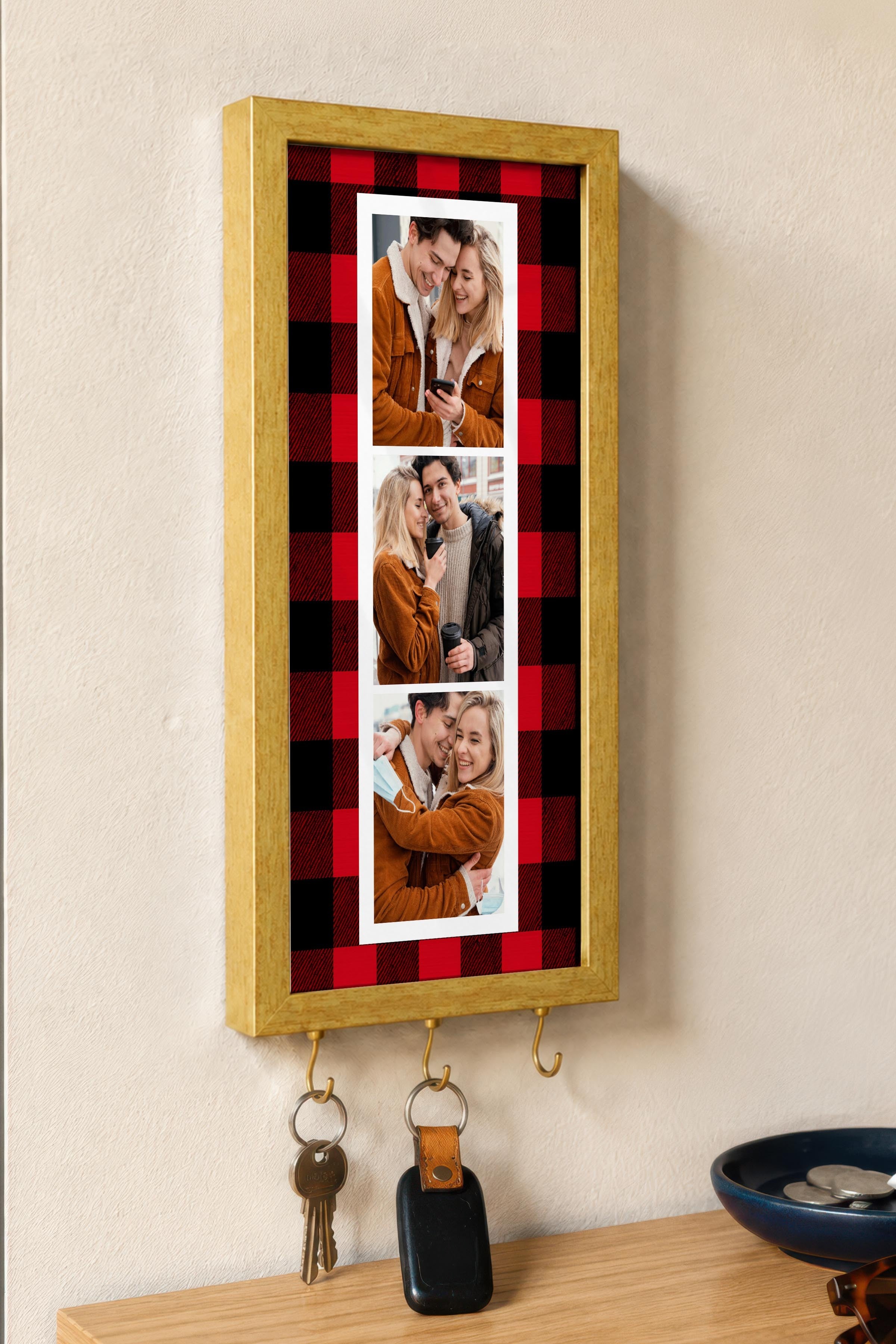 Kişiye Özel Tablo Anahtarlık, Photobooth Stili Gold Fotoğraf Çerçevesi, Vintage Duvar Dekoru
