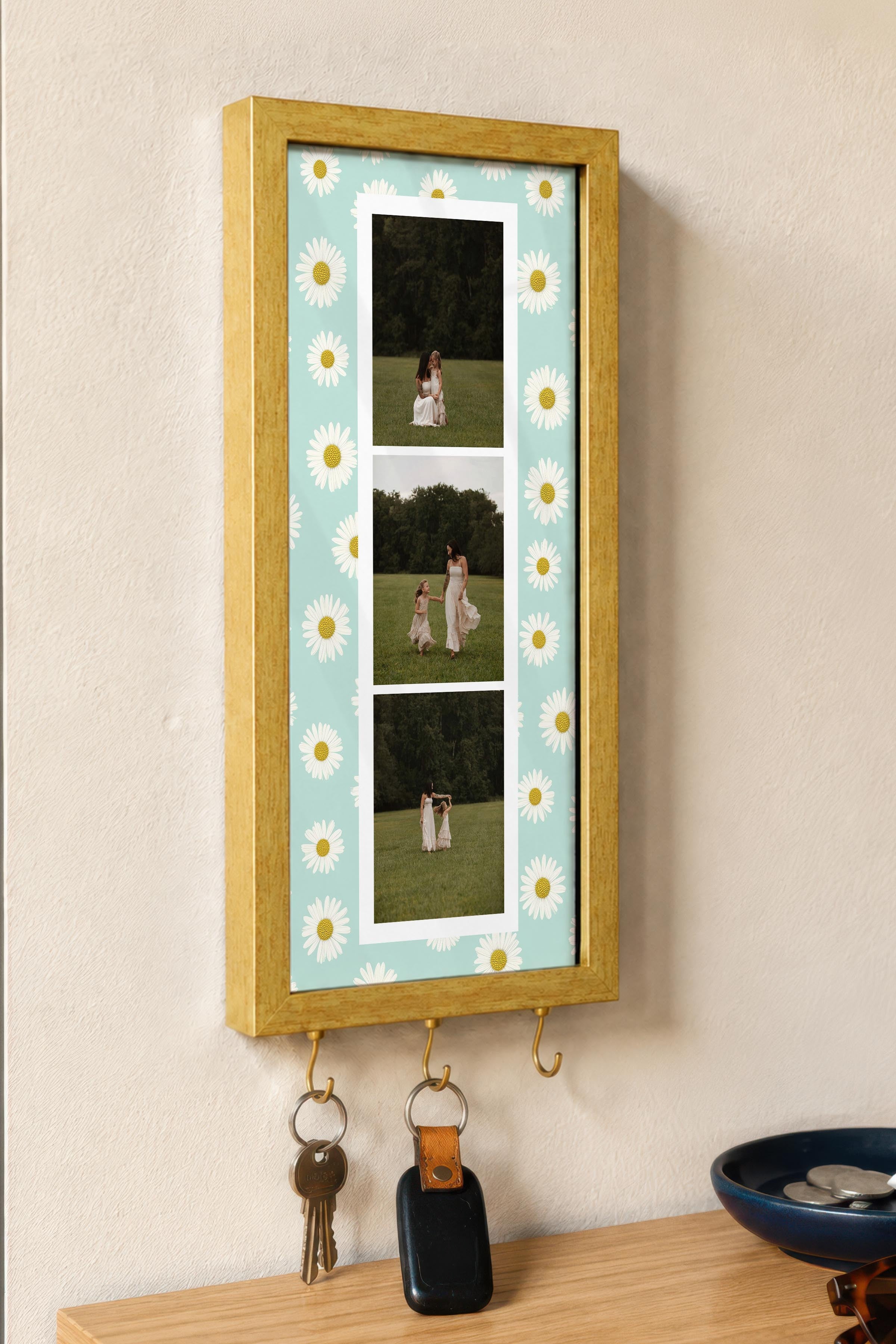 Kişiye Özel Tablo Anahtarlık, Photobooth Stili Gold Fotoğraf Çerçevesi, Vintage Duvar Dekoru