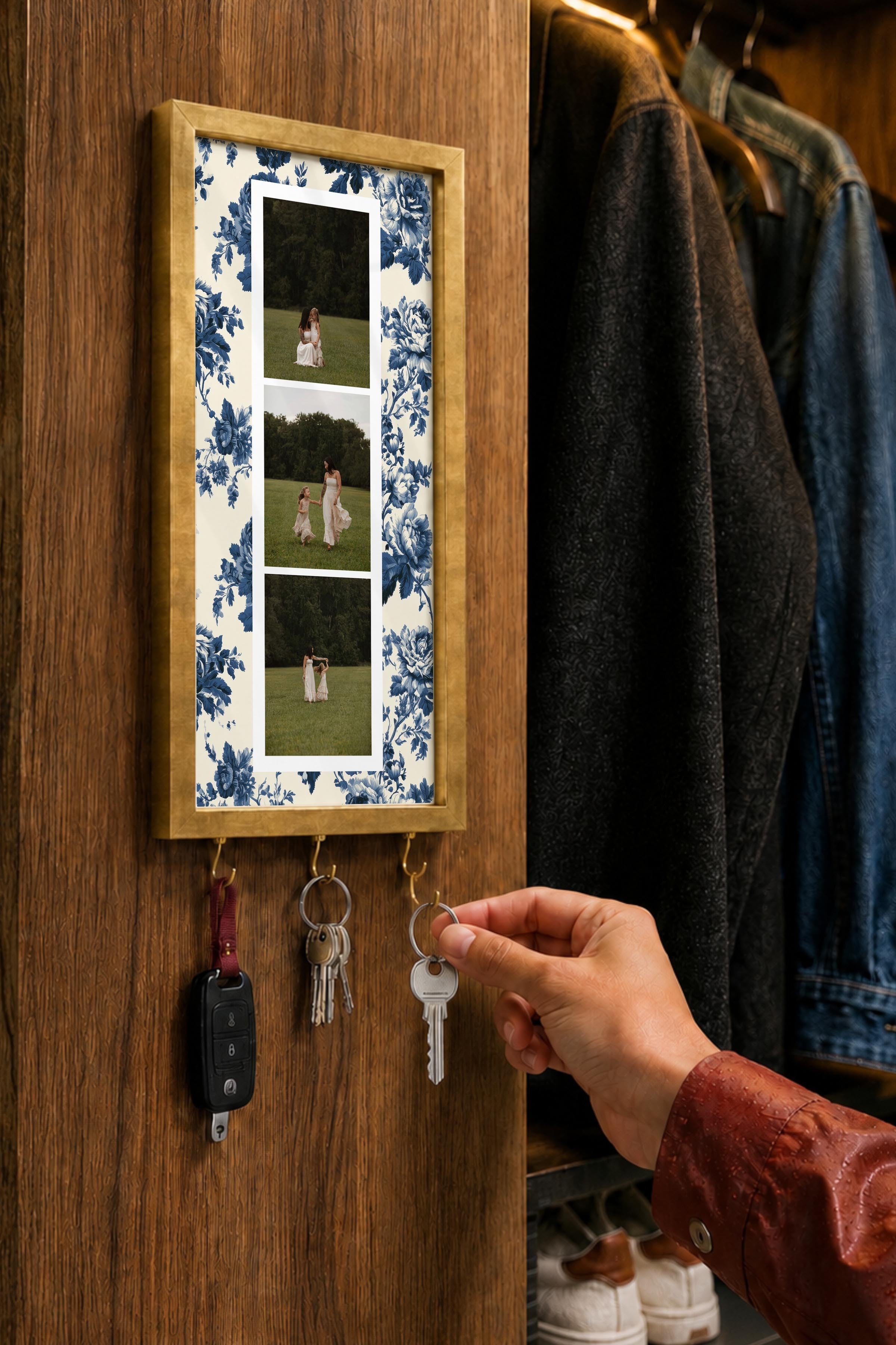 Kişiye Özel Tablo Anahtarlık, Photobooth Stili Gold Fotoğraf Çerçevesi, Vintage Duvar Dekoru
