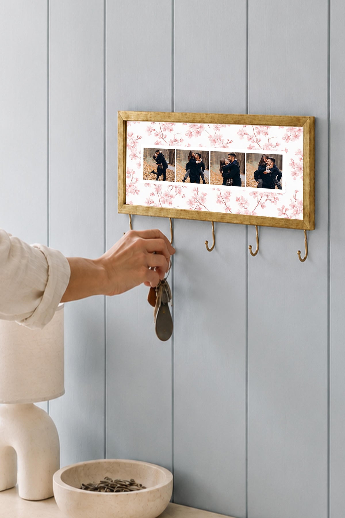 Kişiye Özel Tablo Anahtarlık, Photobooth Stili Gold Fotoğraf Çerçevesi, Vintage Duvar Dekoru