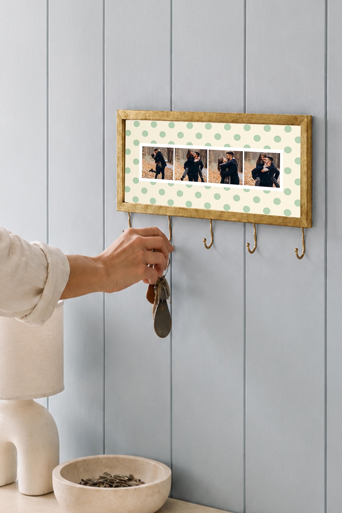 Kişiye Özel Tablo Anahtarlık, Photobooth Stili Gold Fotoğraf Çerçevesi, Vintage Duvar Dekoru