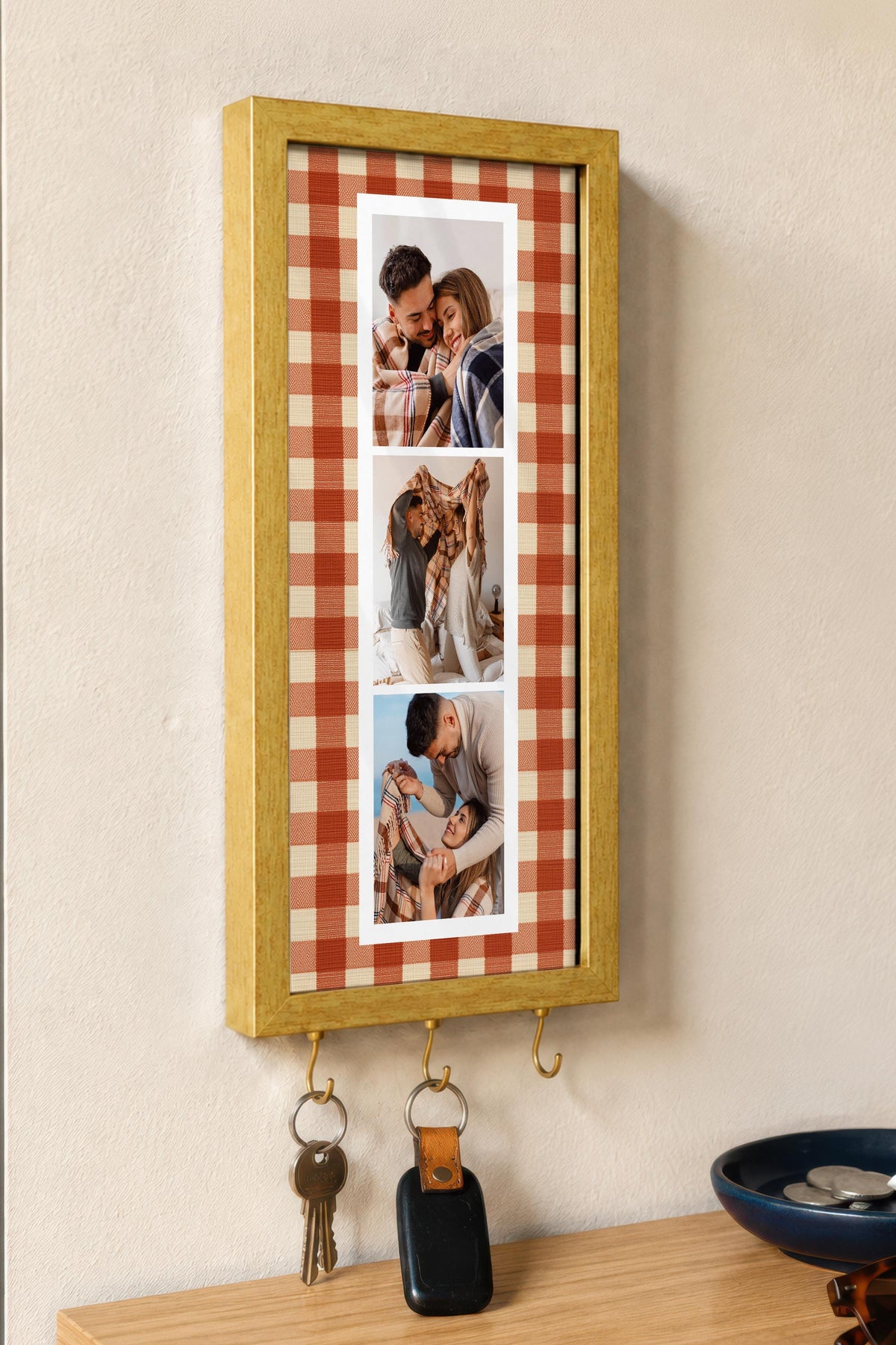 Kişiye Özel Tablo Anahtarlık, Photobooth Stili Gold Fotoğraf Çerçevesi, Vintage Duvar Dekoru