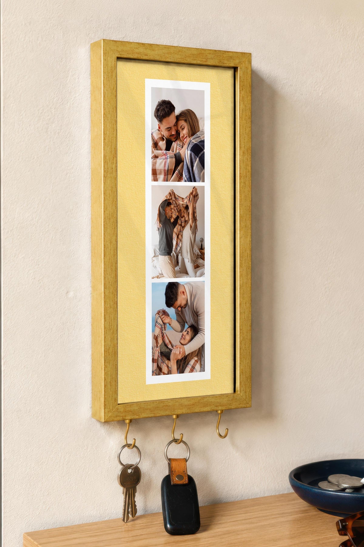 Kişiye Özel Tablo Anahtarlık, Photobooth Stili Gold Fotoğraf Çerçevesi, Vintage Duvar Dekoru