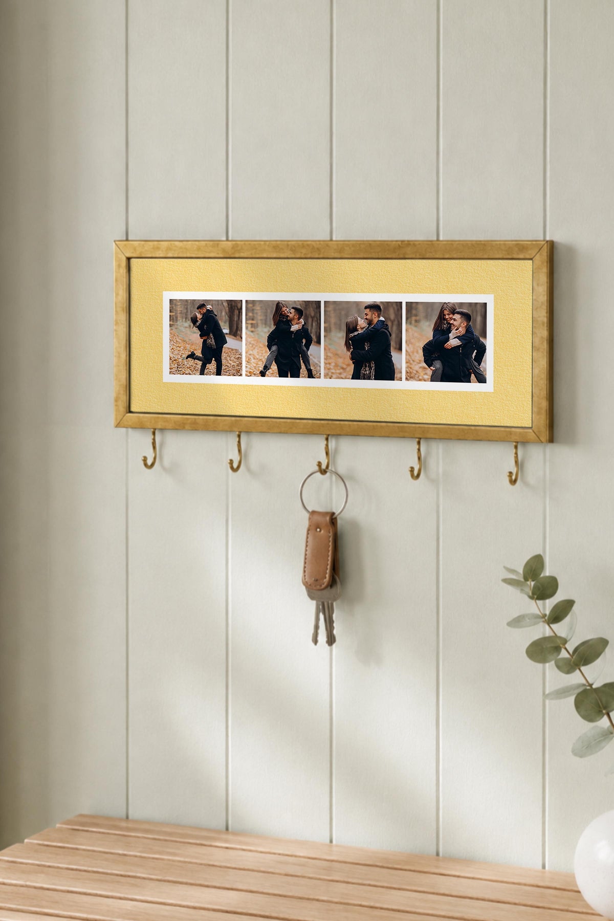 Kişiye Özel Tablo Anahtarlık, Photobooth Stili Gold Fotoğraf Çerçevesi, Vintage Duvar Dekoru