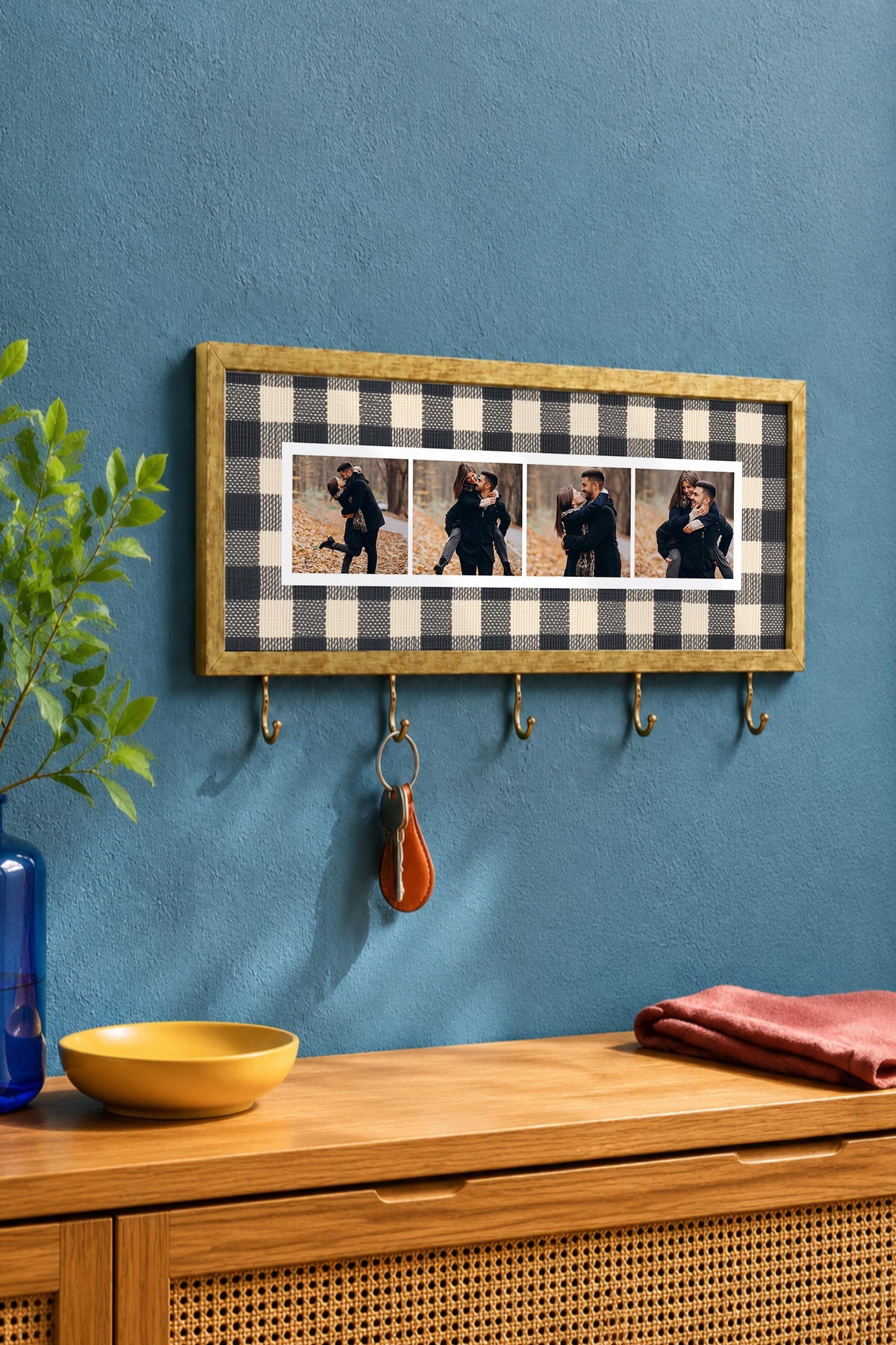 Kişiye Özel Tablo Anahtarlık, Photobooth Stili Gold Fotoğraf Çerçevesi, Vintage Duvar Dekoru