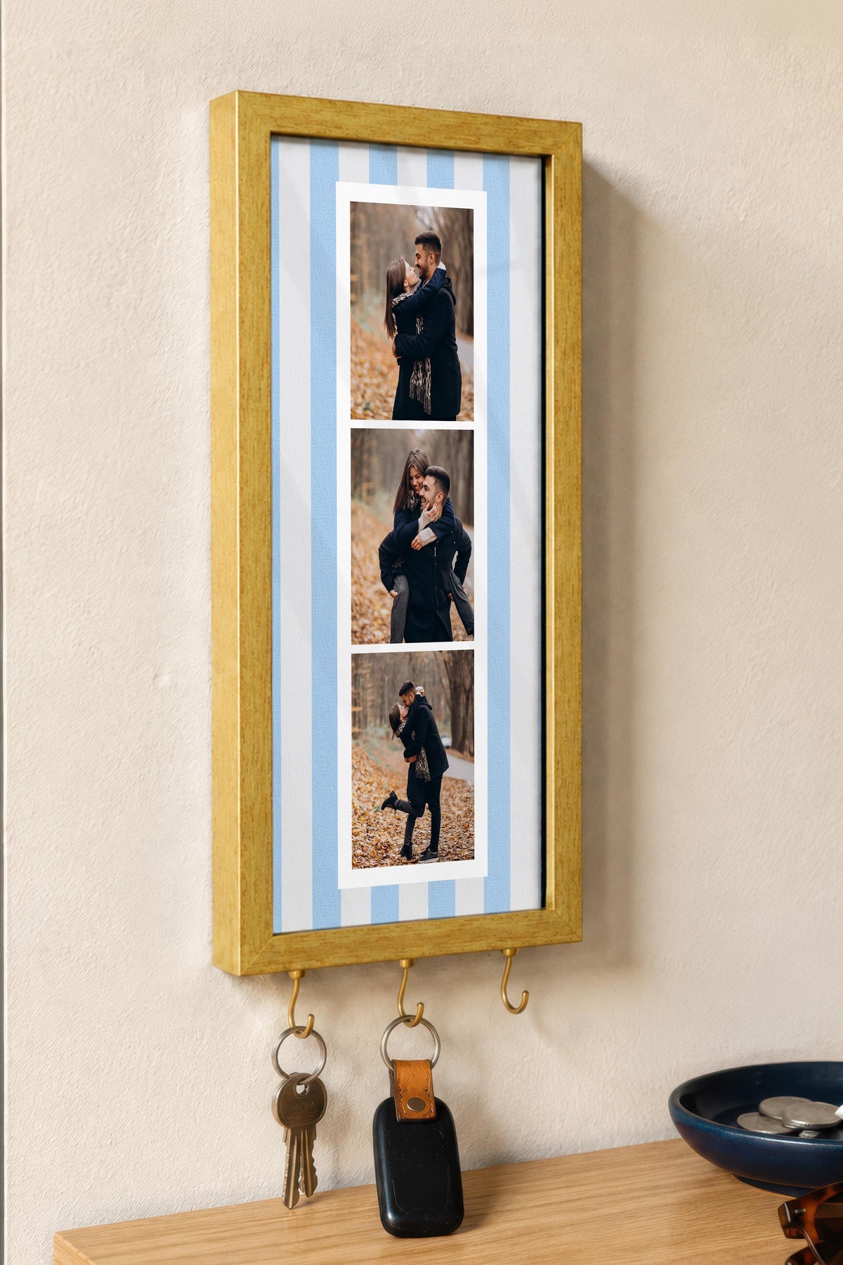 Kişiye Özel Tablo Anahtarlık, Photobooth Stili Gold Fotoğraf Çerçevesi, Vintage Duvar Dekoru