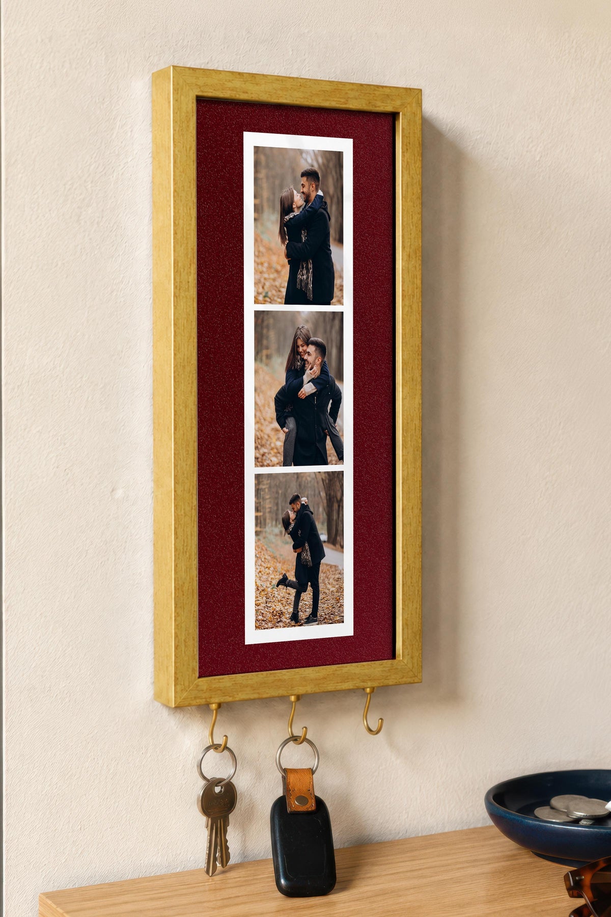 Kişiye Özel Tablo Anahtarlık, Photobooth Stili Gold Fotoğraf Çerçevesi, Vintage Duvar Dekoru