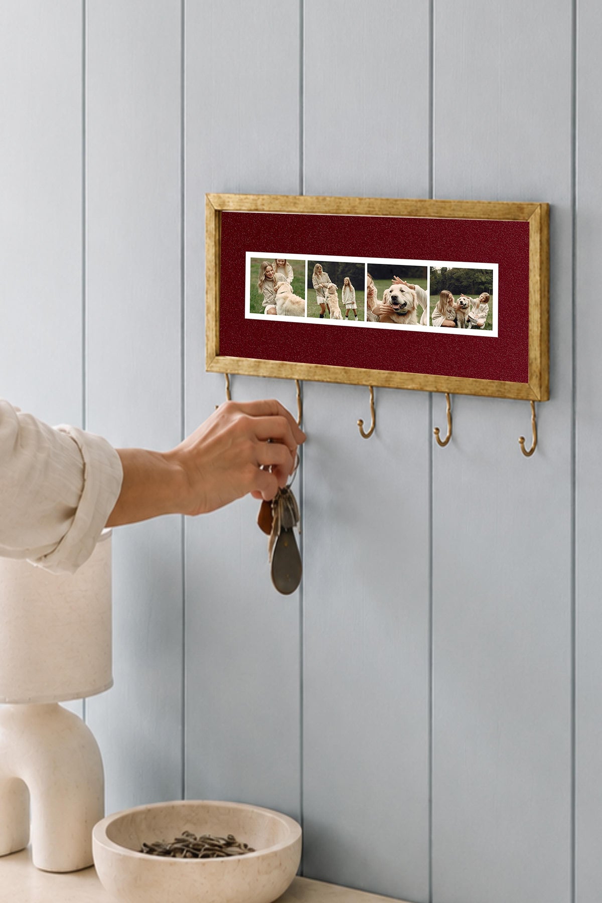 Kişiye Özel Tablo Anahtarlık, Photobooth Stili Gold Fotoğraf Çerçevesi, Vintage Duvar Dekoru