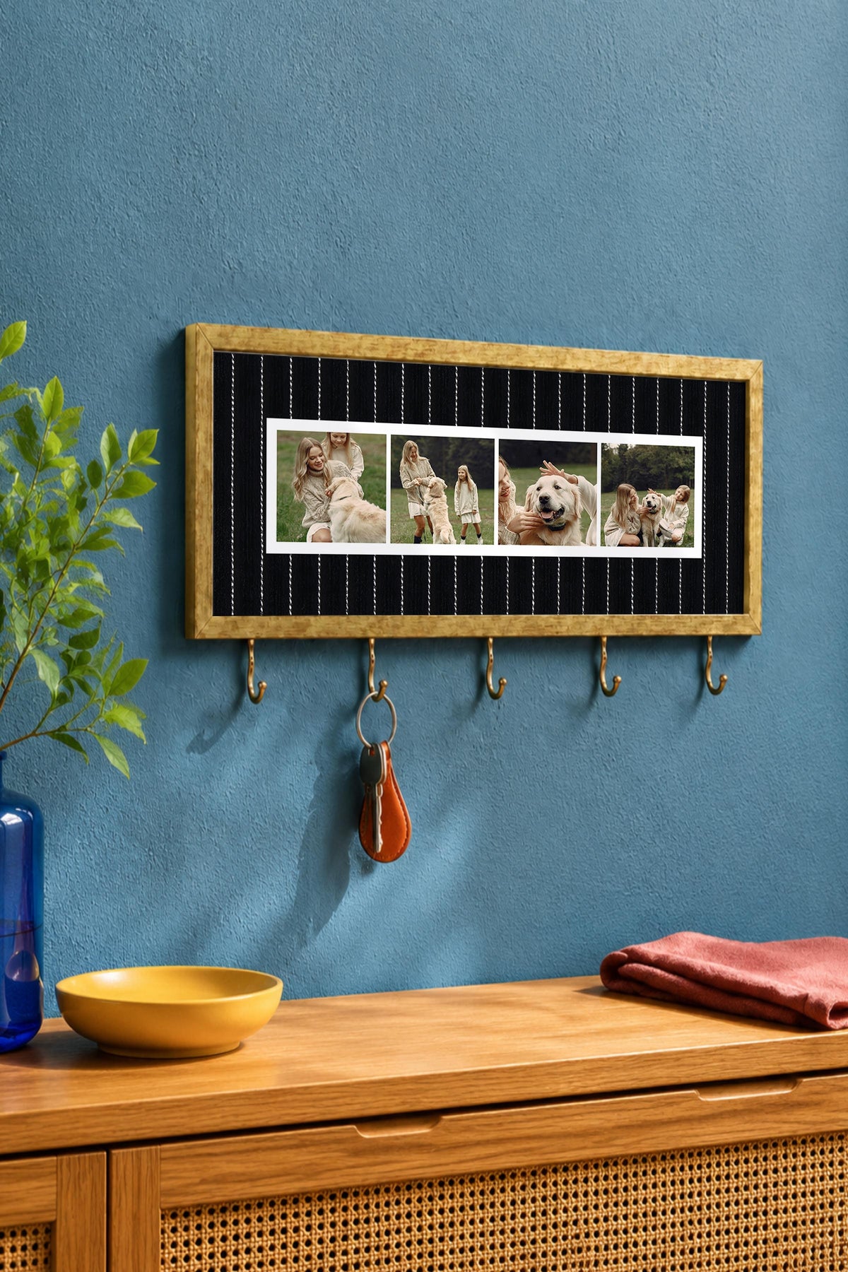 Kişiye Özel Tablo Anahtarlık, Photobooth Stili Gold Fotoğraf Çerçevesi, Vintage Duvar Dekoru