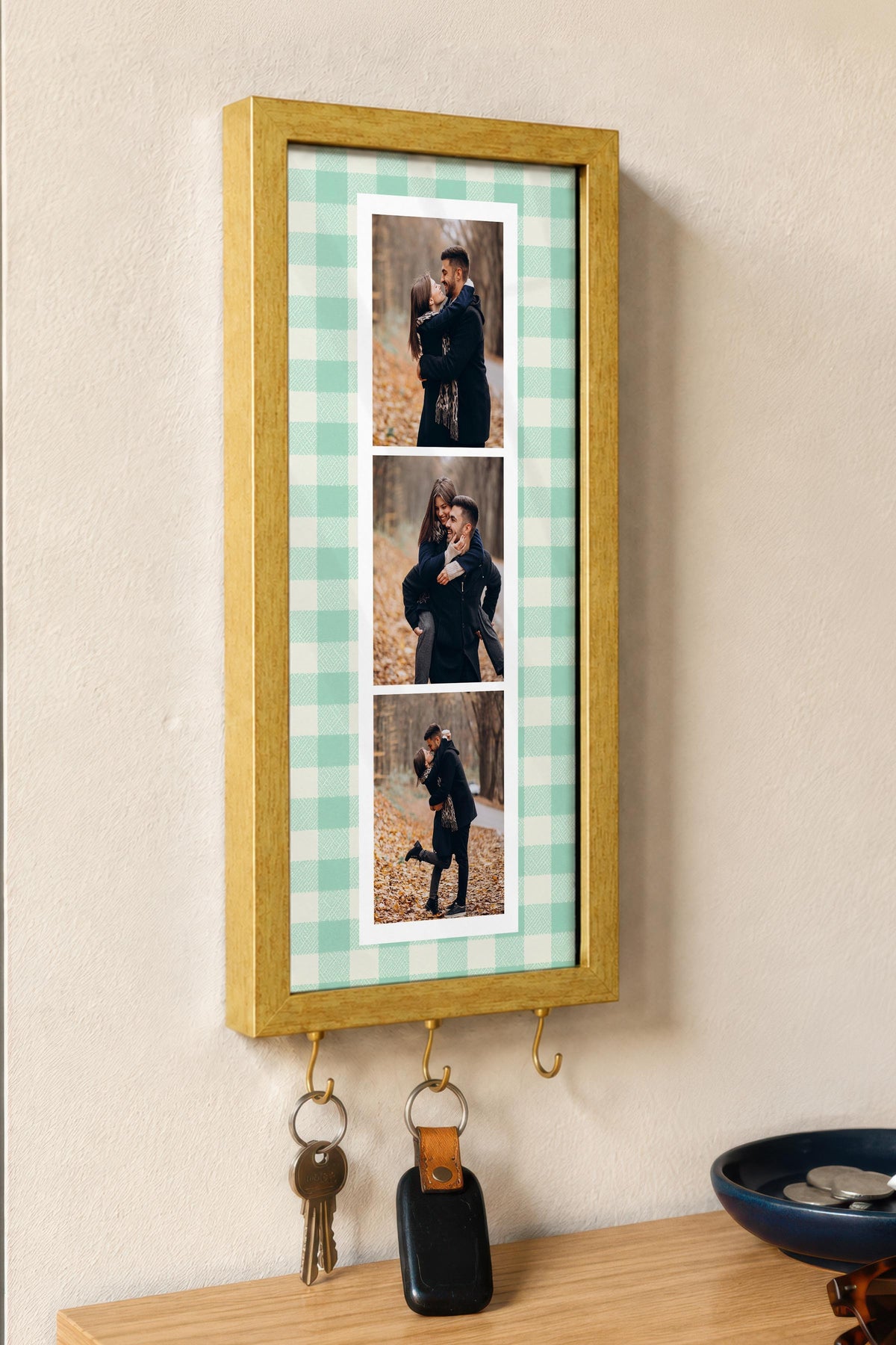 Kişiye Özel Tablo Anahtarlık, Photobooth Stili Gold Fotoğraf Çerçevesi, Vintage Duvar Dekoru