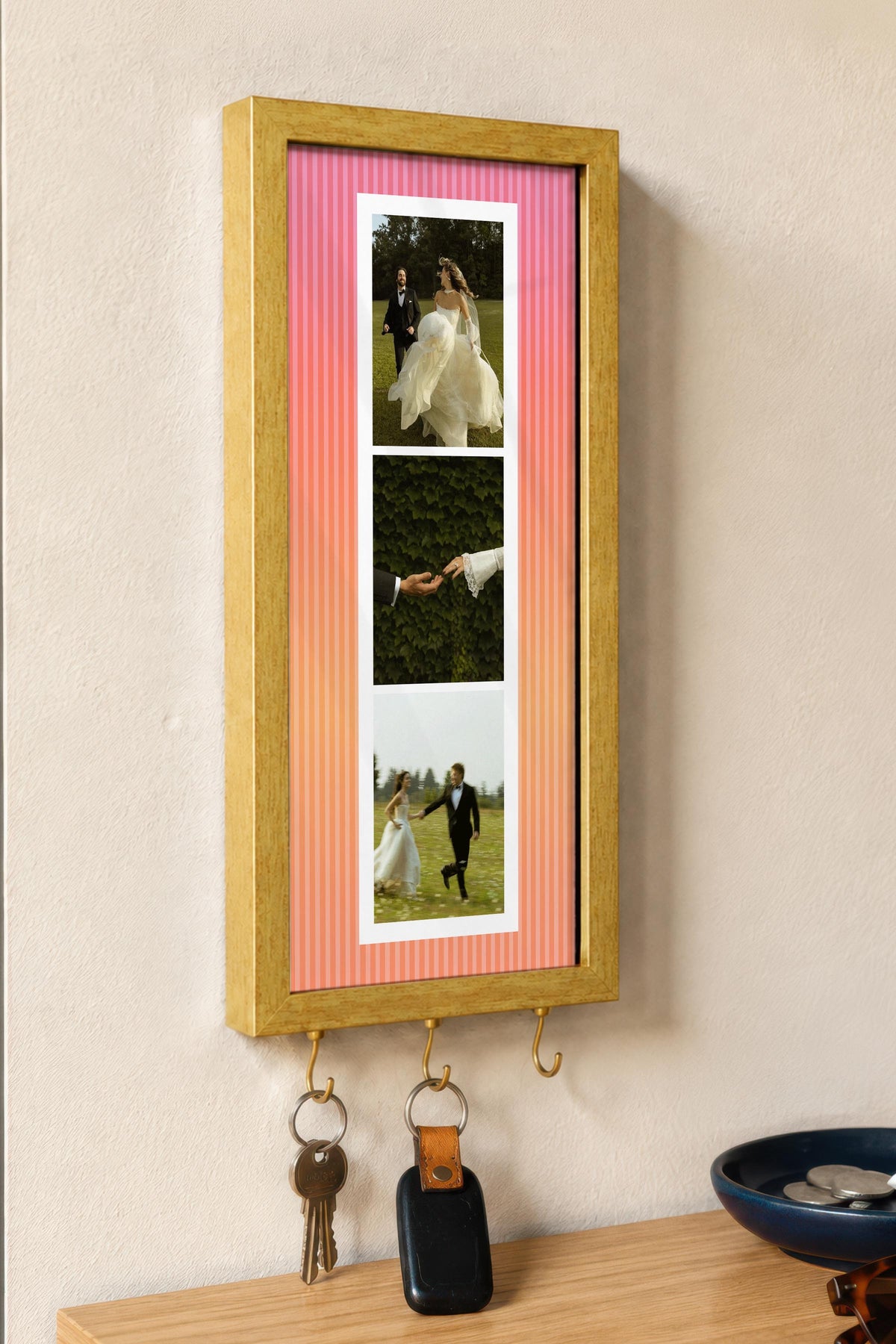 Kişiye Özel Tablo Anahtarlık, Photobooth Stili Gold Fotoğraf Çerçevesi, Vintage Duvar Dekoru