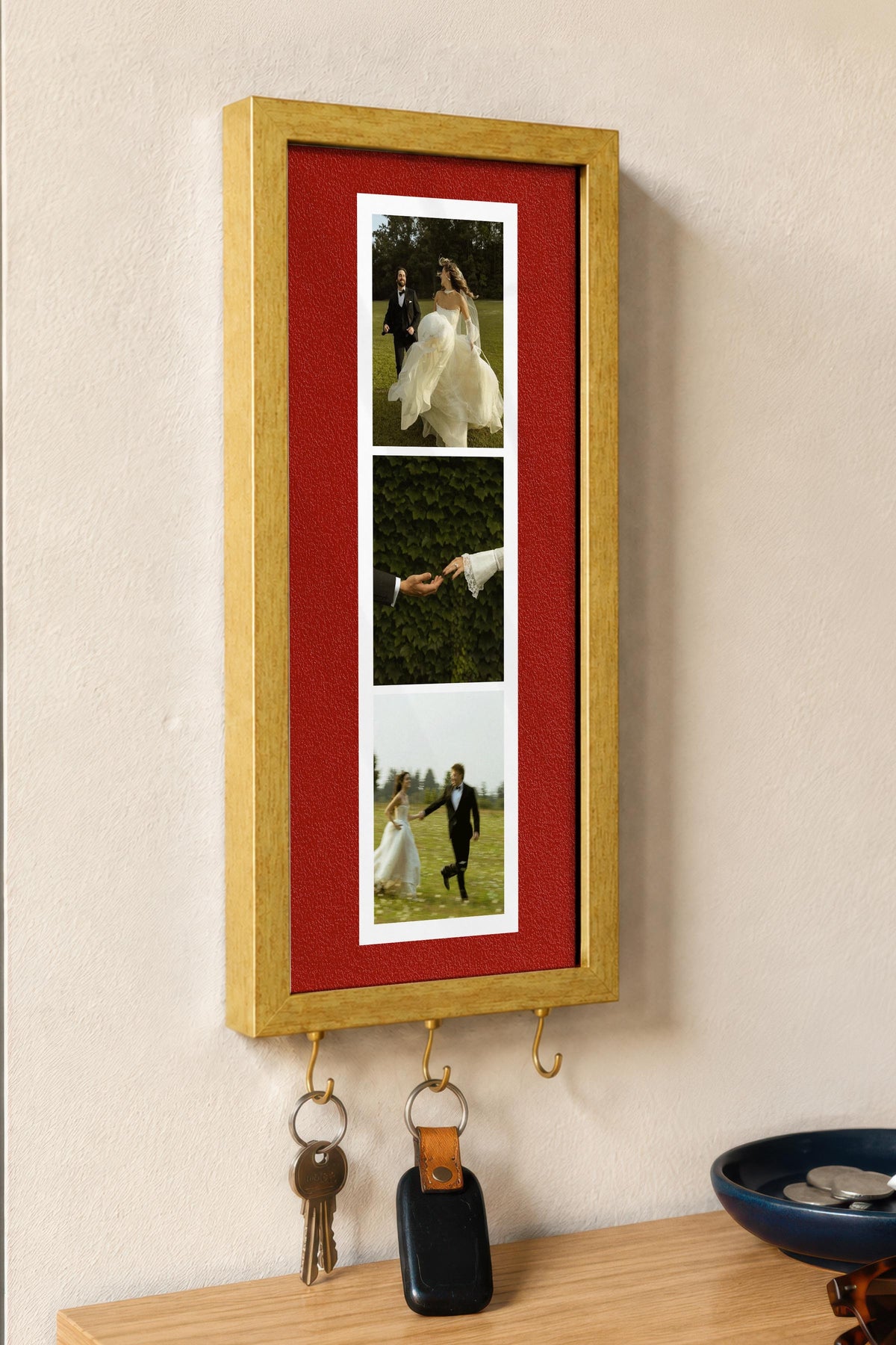 Kişiye Özel Tablo Anahtarlık, Photobooth Stili Gold Fotoğraf Çerçevesi, Vintage Duvar Dekoru