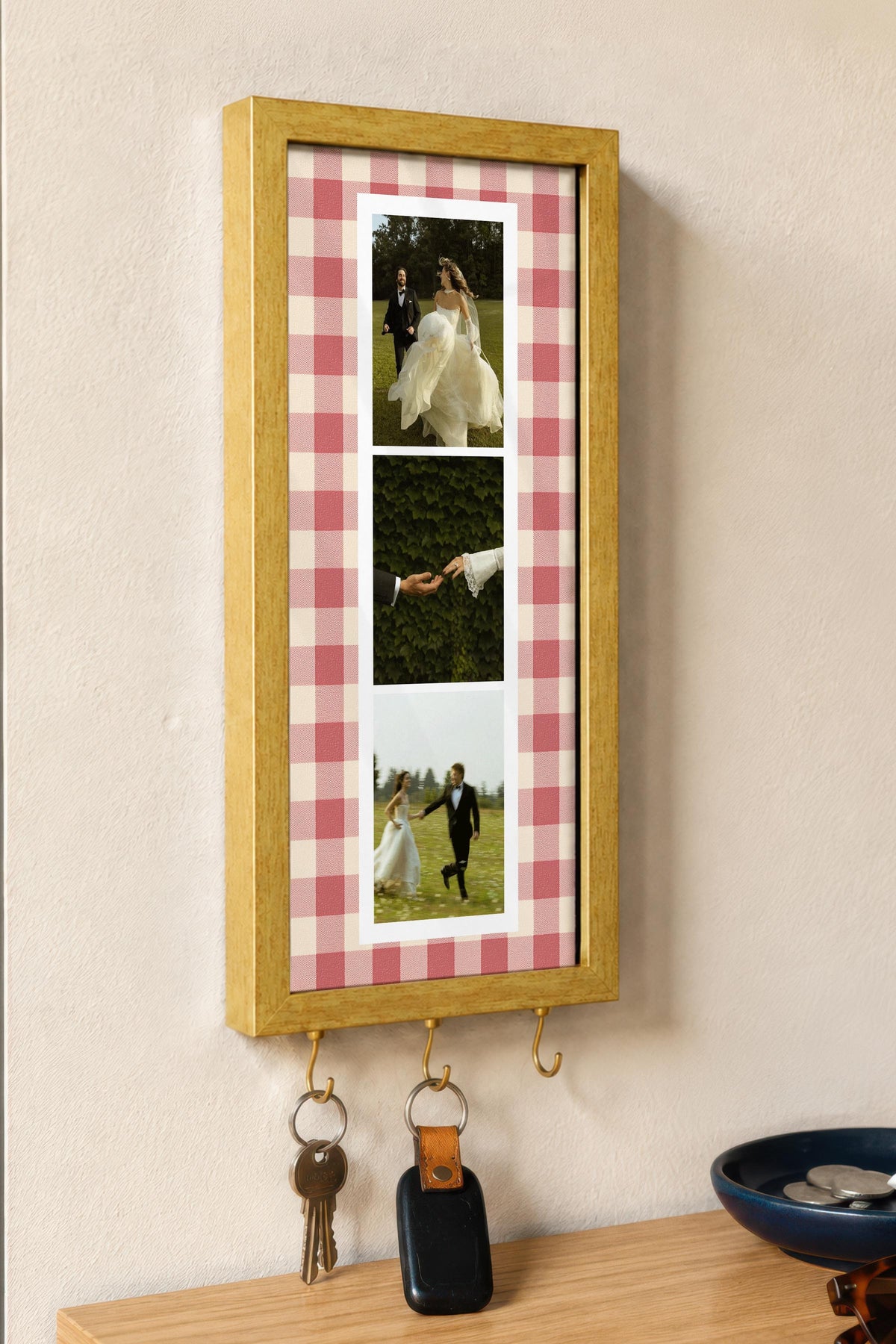 Kişiye Özel Tablo Anahtarlık, Photobooth Stili Gold Fotoğraf Çerçevesi, Vintage Duvar Dekoru