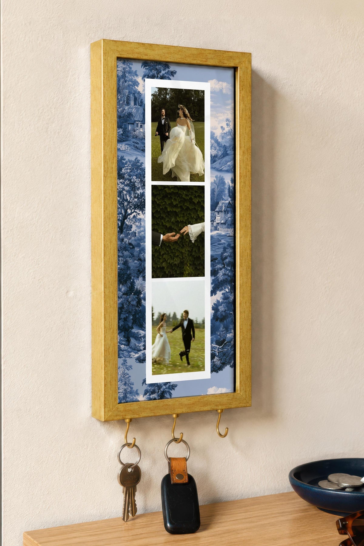 Kişiye Özel Tablo Anahtarlık, Photobooth Stili Gold Fotoğraf Çerçevesi, Vintage Duvar Dekoru