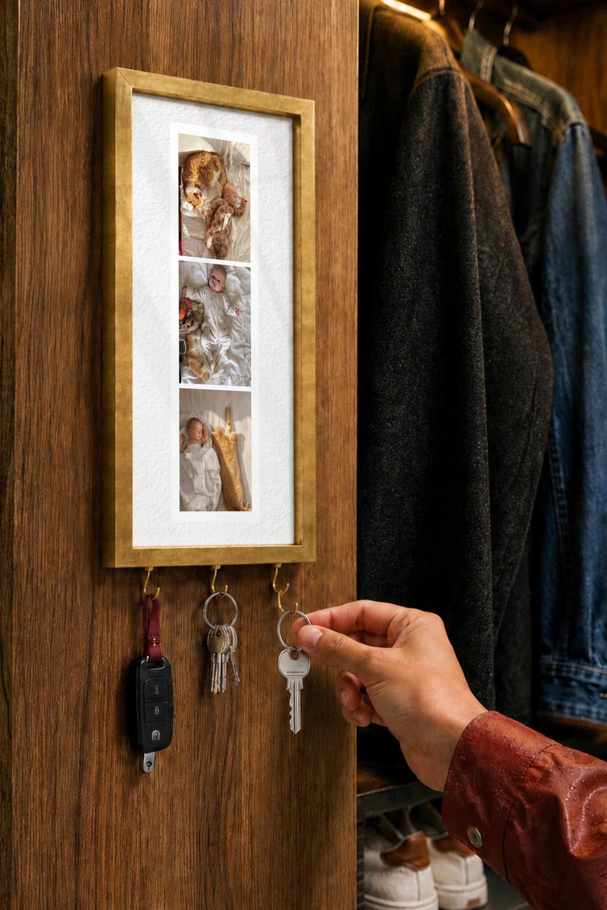 Kişiye Özel Tablo Anahtarlık, Photobooth Stili Gold Fotoğraf Çerçevesi, Vintage Duvar Dekoru