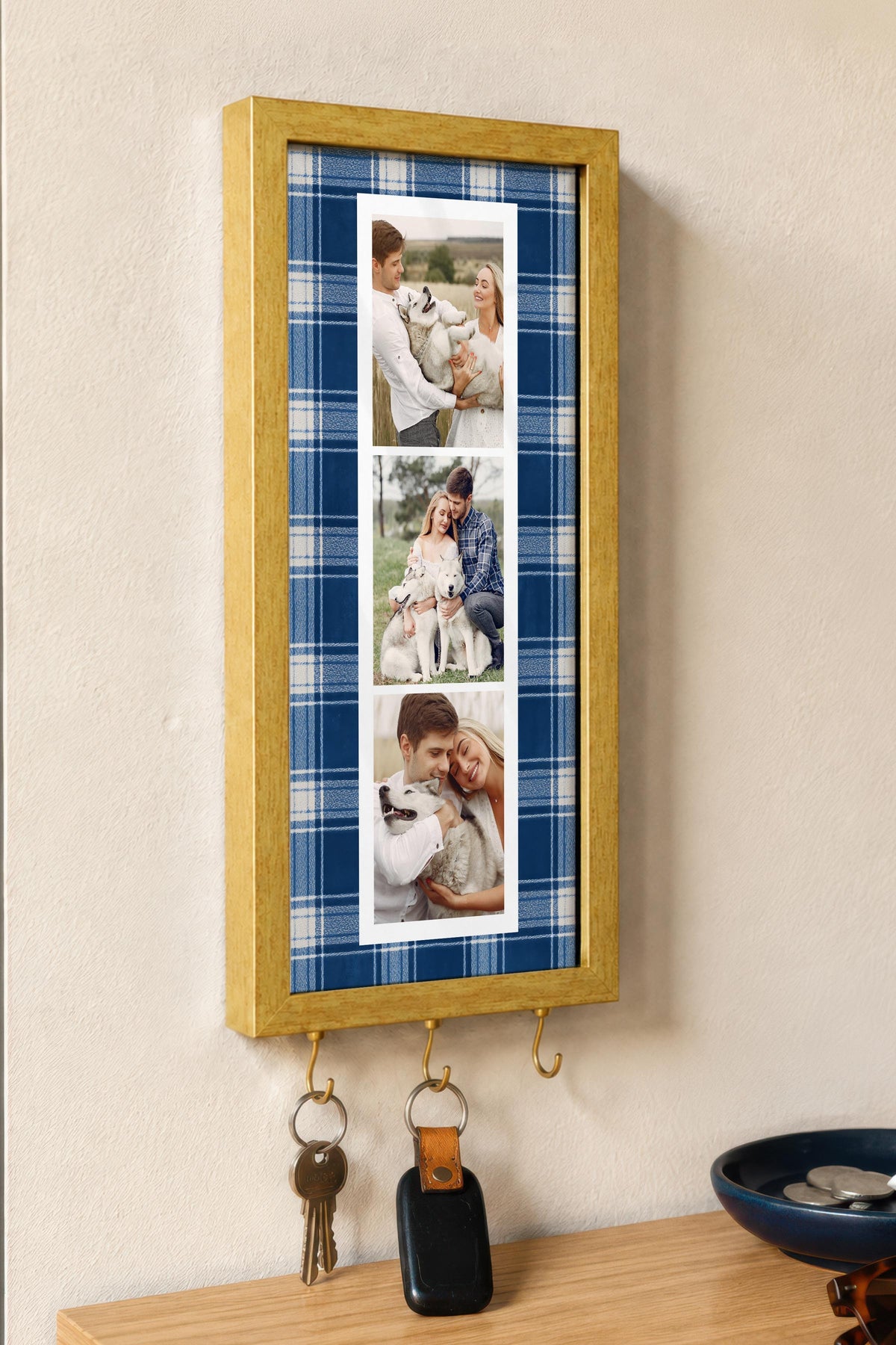 Kişiye Özel Tablo Anahtarlık, Photobooth Stili Gold Fotoğraf Çerçevesi, Vintage Duvar Dekoru