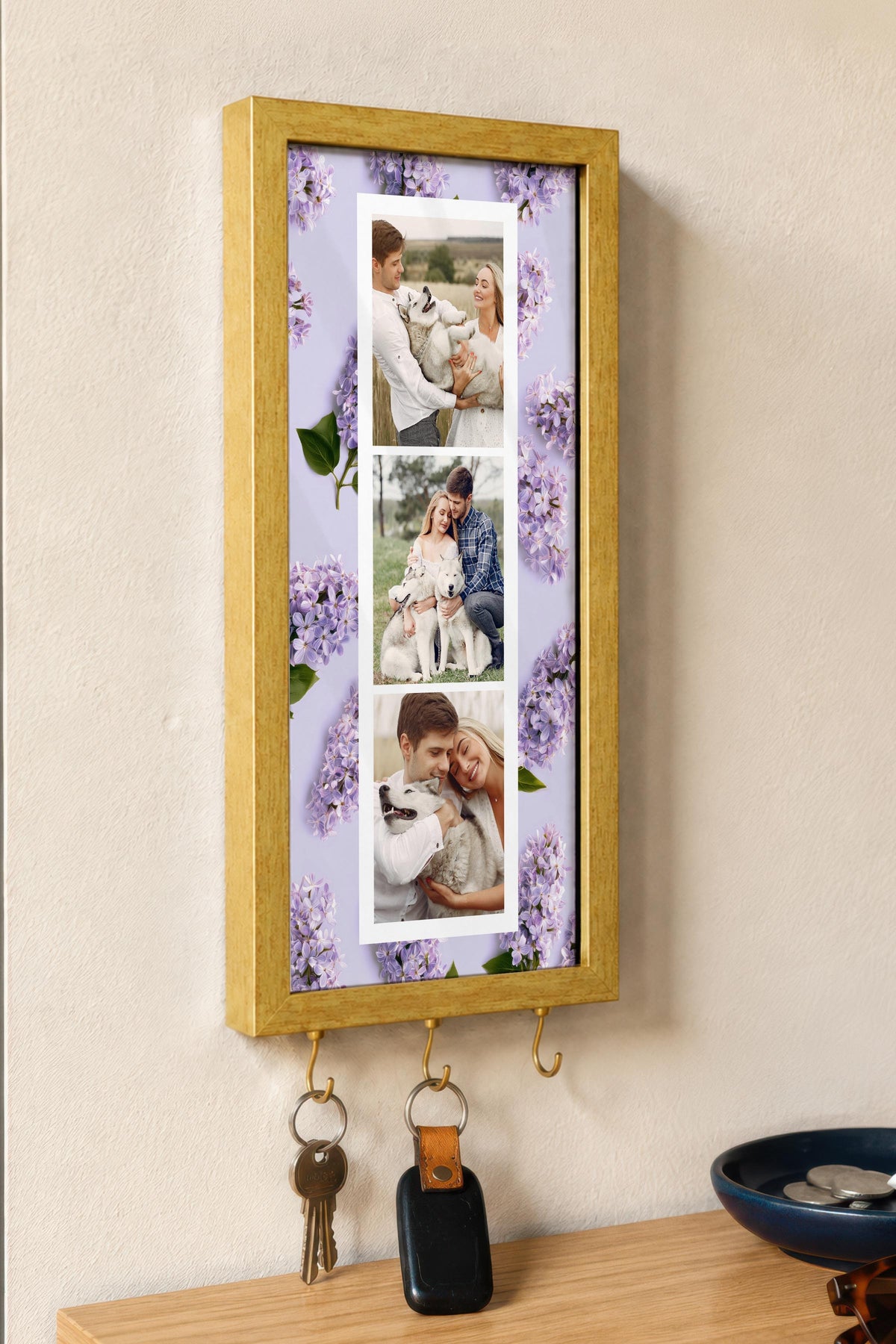 Kişiye Özel Tablo Anahtarlık, Photobooth Stili Gold Fotoğraf Çerçevesi, Vintage Duvar Dekoru