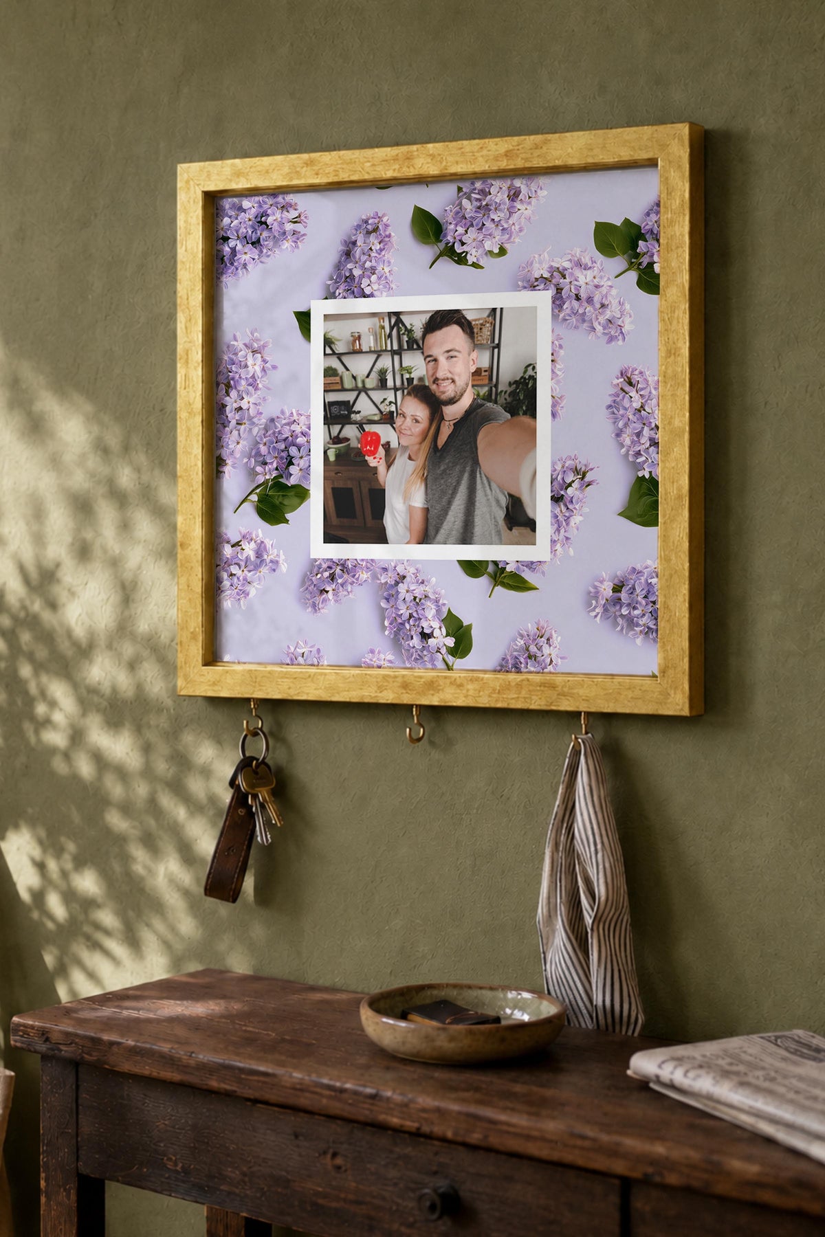 Kişiye Özel Tablo Anahtarlık, Photobooth Stili Gold Fotoğraf Çerçevesi, Vintage Duvar Dekoru