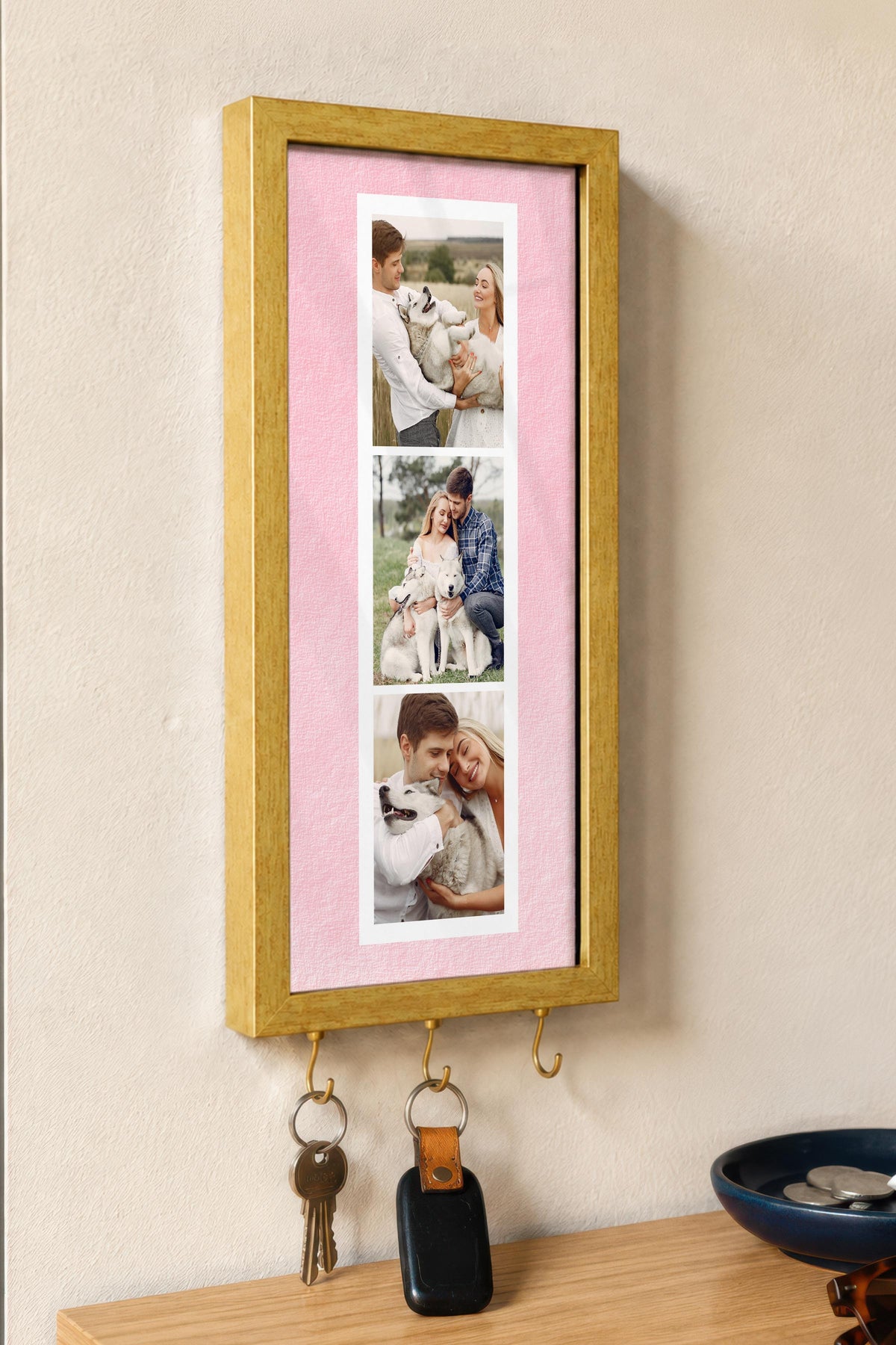Kişiye Özel Tablo Anahtarlık, Photobooth Stili Gold Fotoğraf Çerçevesi, Vintage Duvar Dekoru
