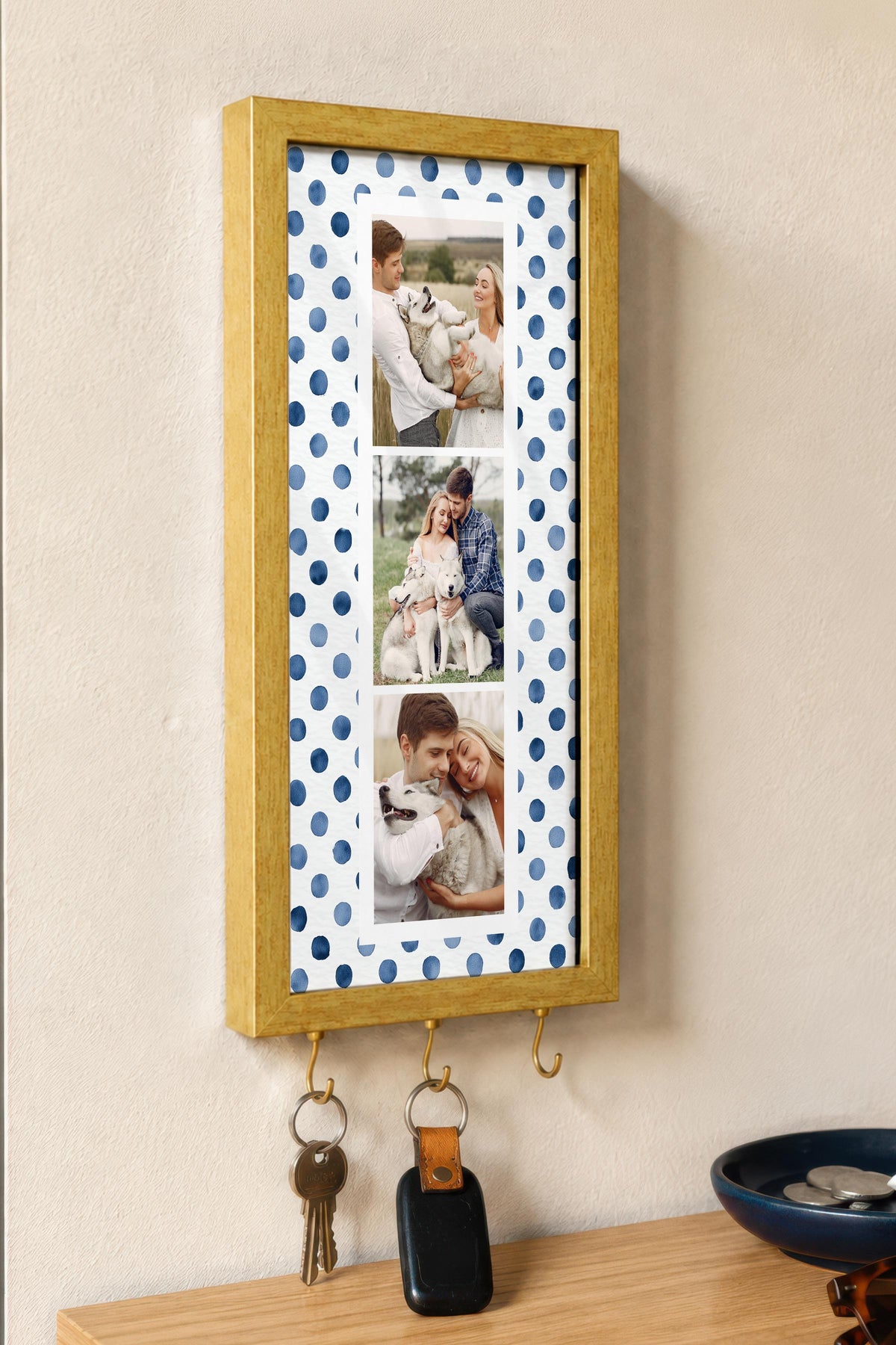 Kişiye Özel Tablo Anahtarlık, Photobooth Stili Gold Fotoğraf Çerçevesi, Vintage Duvar Dekoru