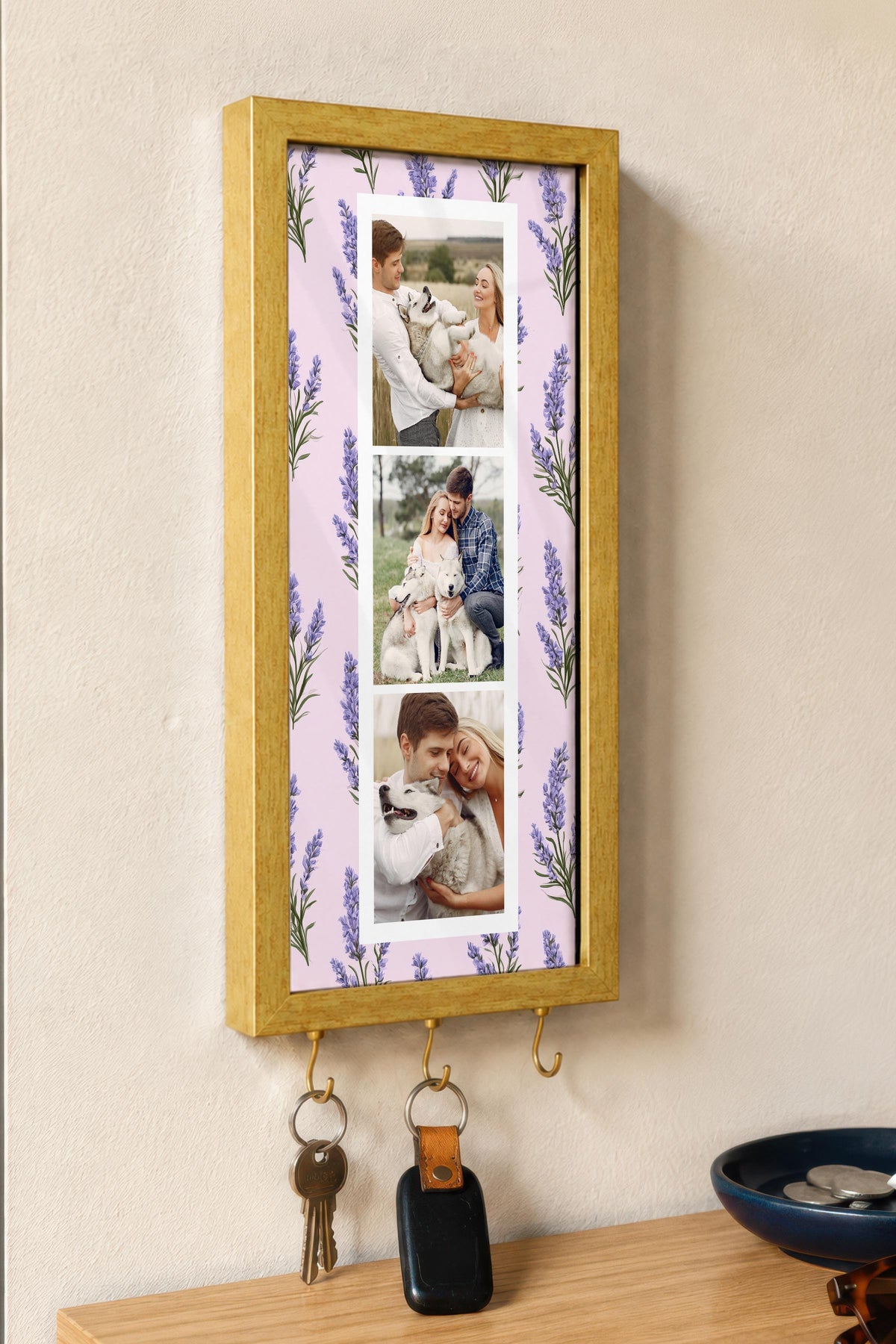 Kişiye Özel Tablo Anahtarlık, Photobooth Stili Gold Fotoğraf Çerçevesi, Vintage Duvar Dekoru