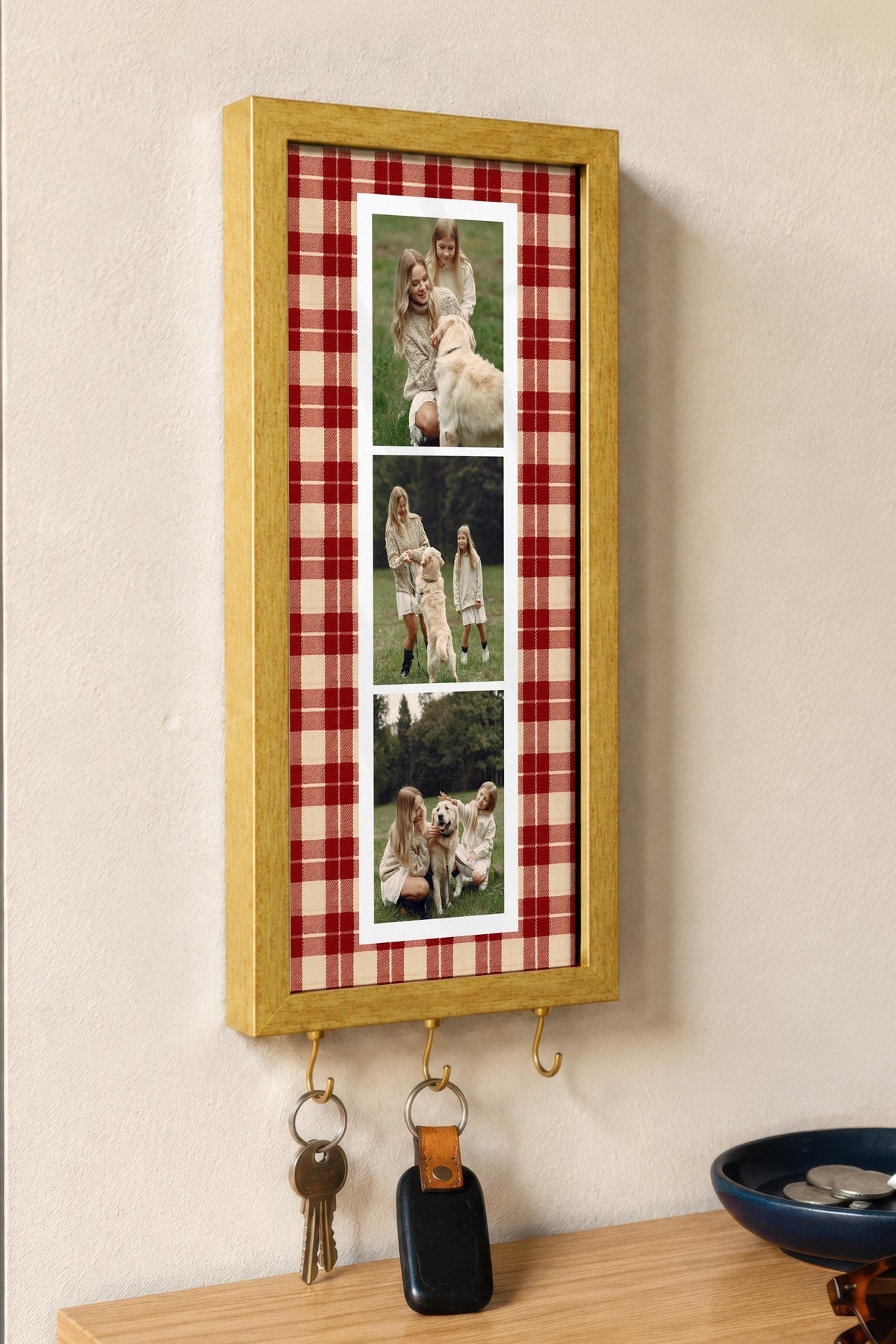 Kişiye Özel Tablo Anahtarlık, Photobooth Stili Gold Fotoğraf Çerçevesi, Vintage Duvar Dekoru
