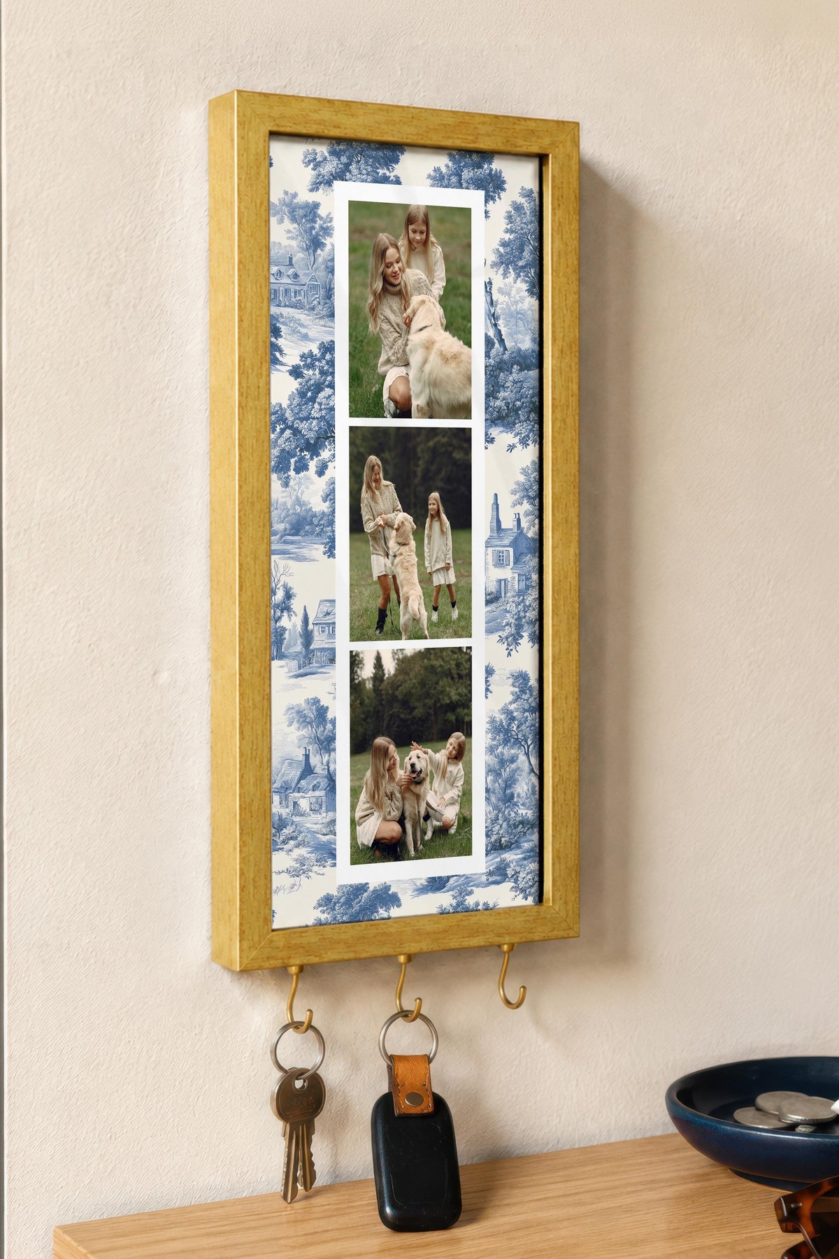 Kişiye Özel Tablo Anahtarlık, Photobooth Stili Gold Fotoğraf Çerçevesi, Vintage Duvar Dekoru