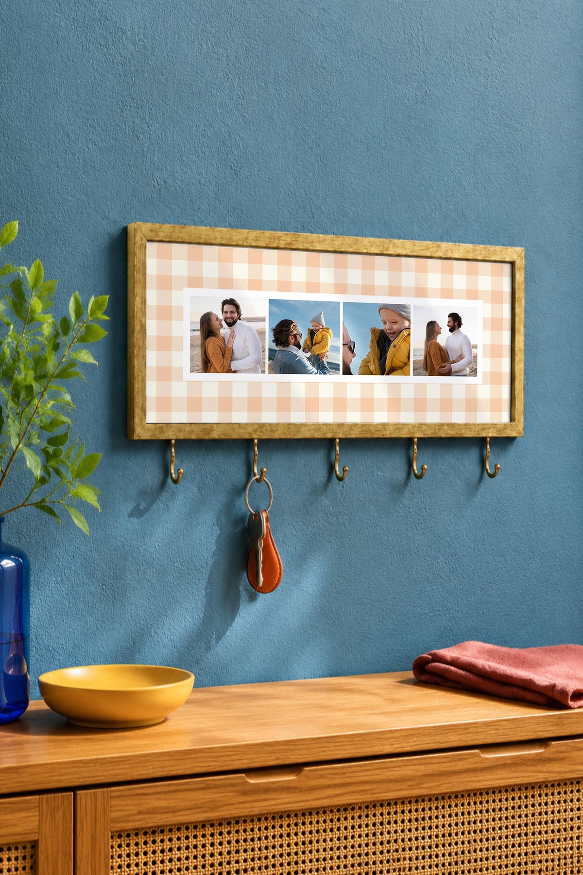 Kişiye Özel Tablo Anahtarlık, Photobooth Stili Gold Fotoğraf Çerçevesi, Vintage Duvar Dekoru