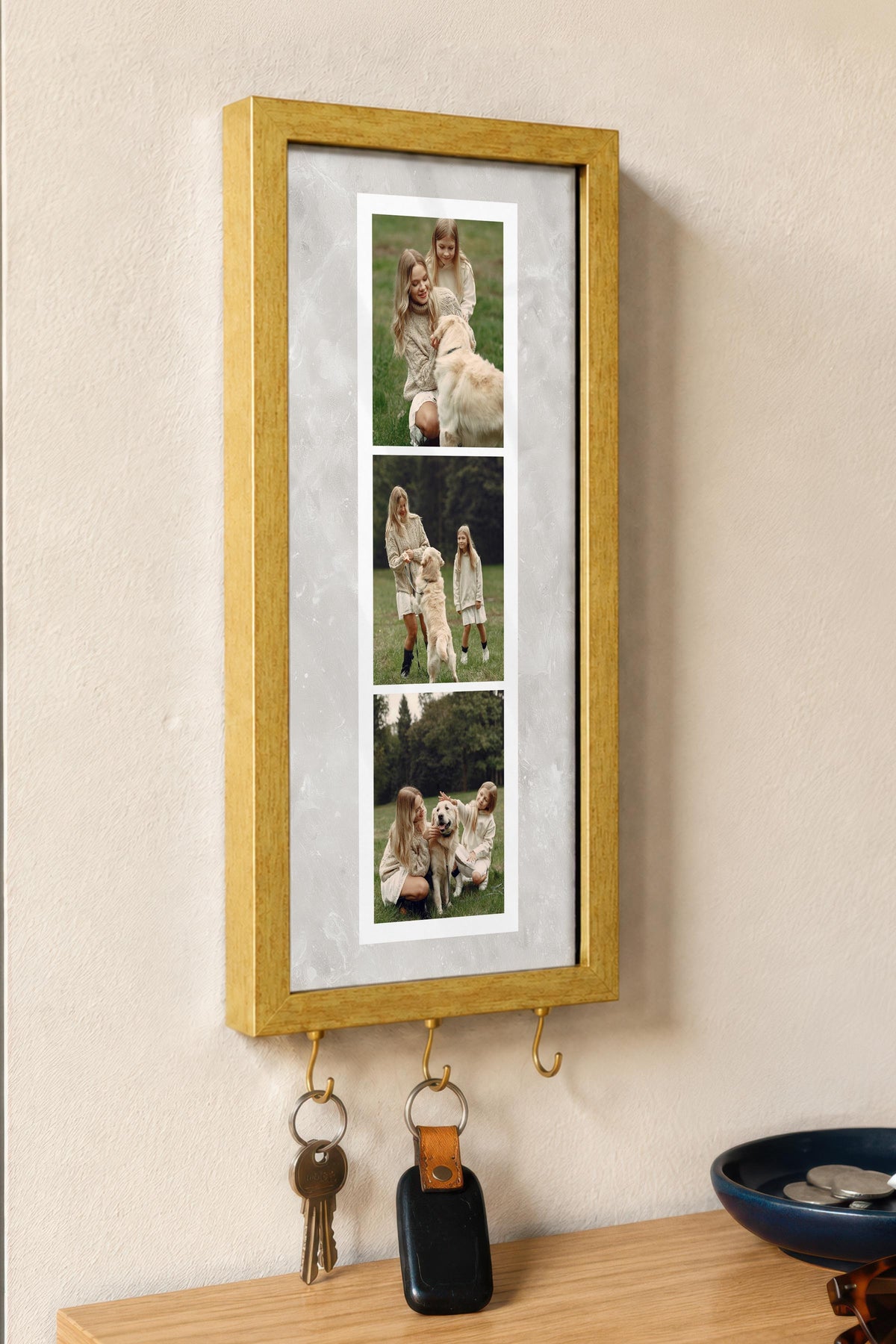 Kişiye Özel Tablo Anahtarlık, Photobooth Stili Gold Fotoğraf Çerçevesi, Vintage Duvar Dekoru