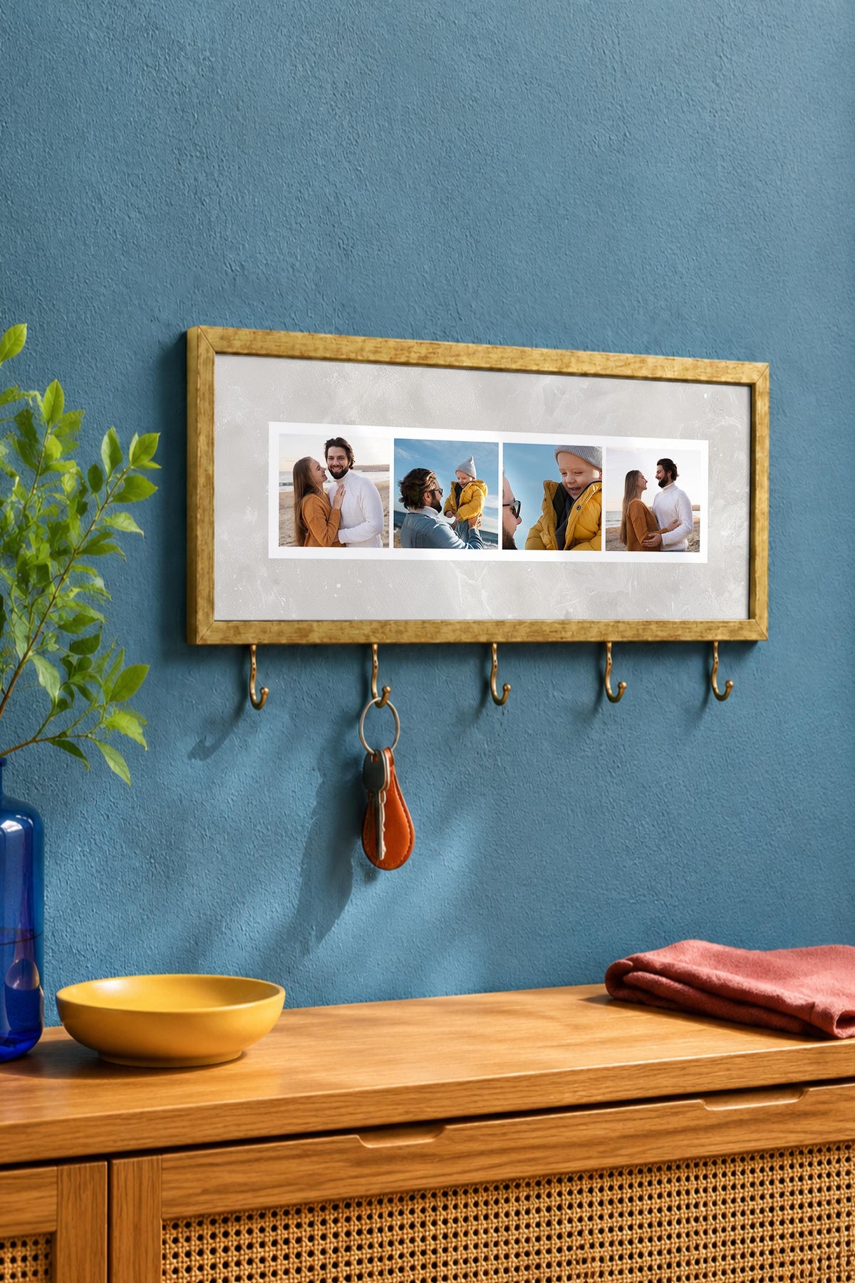 Kişiye Özel Tablo Anahtarlık, Photobooth Stili Gold Fotoğraf Çerçevesi, Vintage Duvar Dekoru