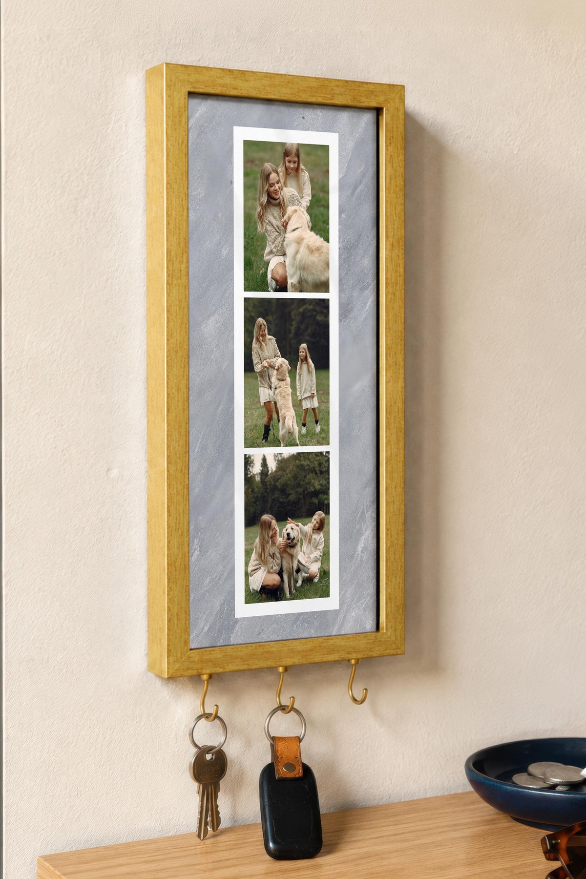 Kişiye Özel Tablo Anahtarlık, Photobooth Stili Gold Fotoğraf Çerçevesi, Vintage Duvar Dekoru