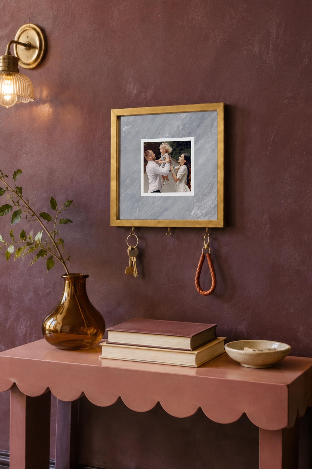Kişiye Özel Tablo Anahtarlık, Photobooth Stili Gold Fotoğraf Çerçevesi, Vintage Duvar Dekoru