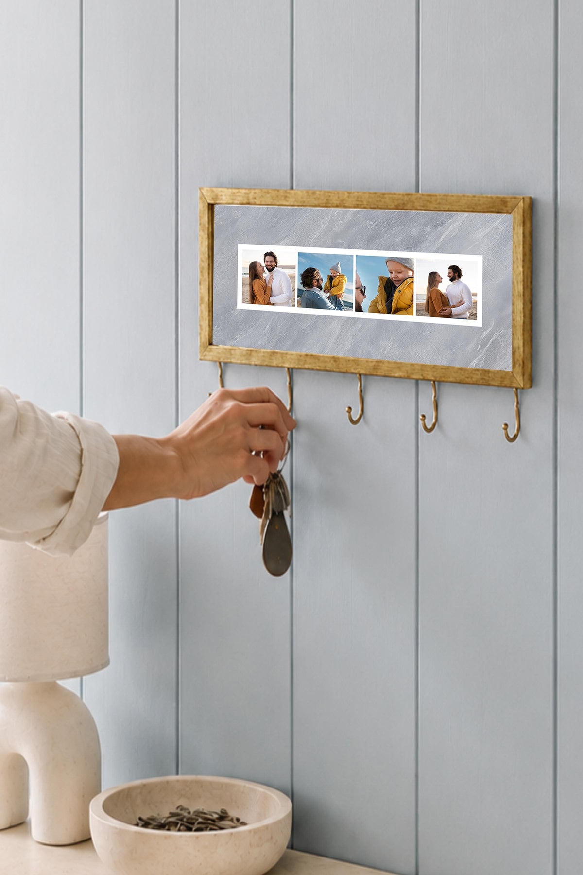 Kişiye Özel Tablo Anahtarlık, Photobooth Stili Gold Fotoğraf Çerçevesi, Vintage Duvar Dekoru