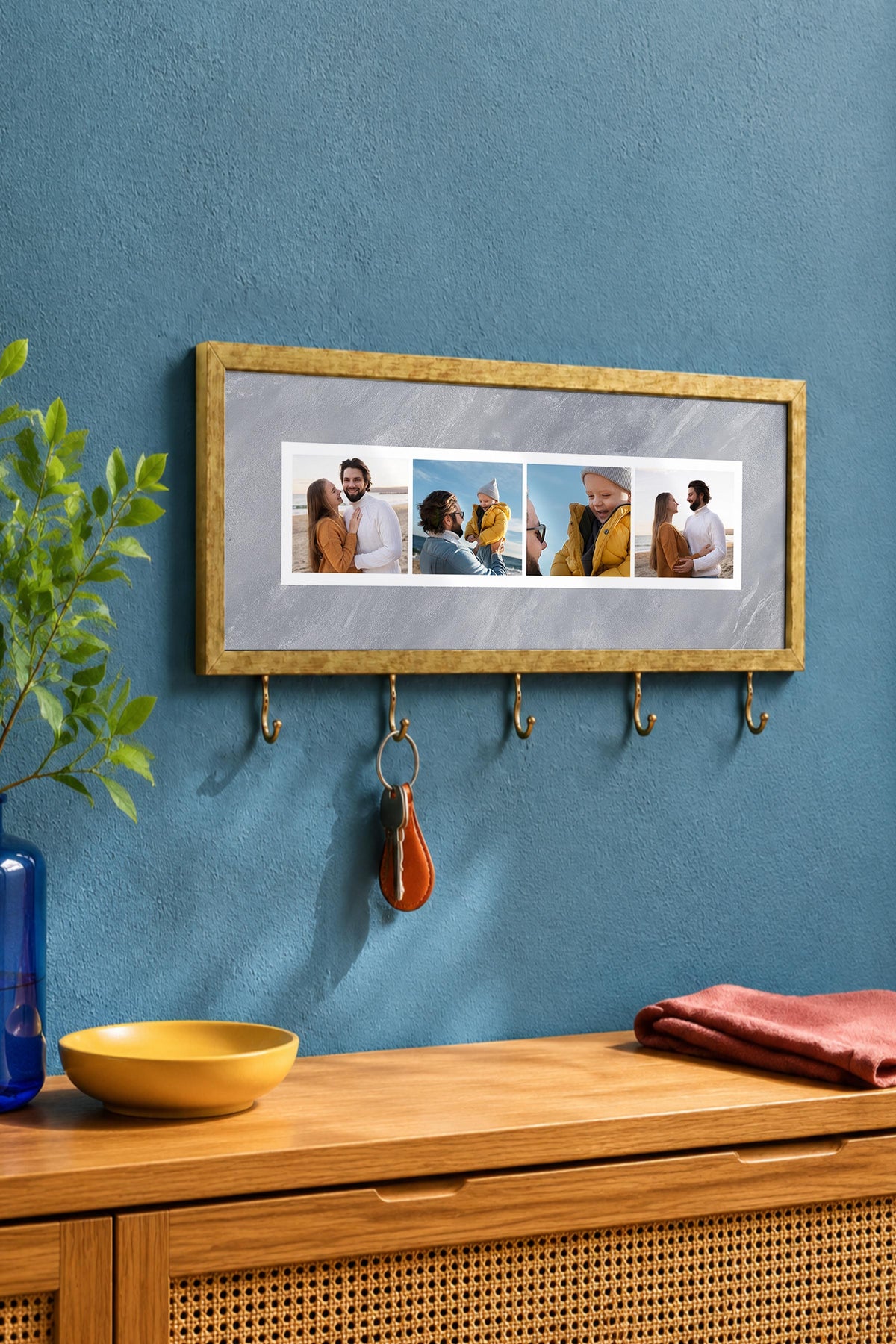 Kişiye Özel Tablo Anahtarlık, Photobooth Stili Gold Fotoğraf Çerçevesi, Vintage Duvar Dekoru