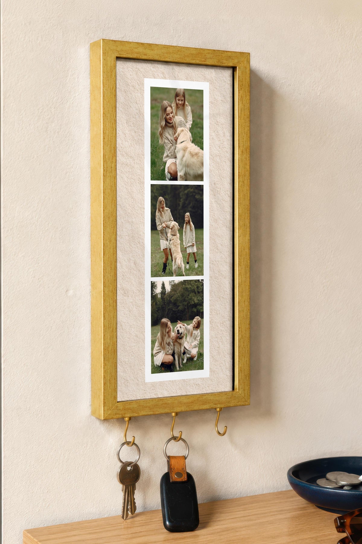 Kişiye Özel Tablo Anahtarlık, Photobooth Stili Gold Fotoğraf Çerçevesi, Vintage Duvar Dekoru