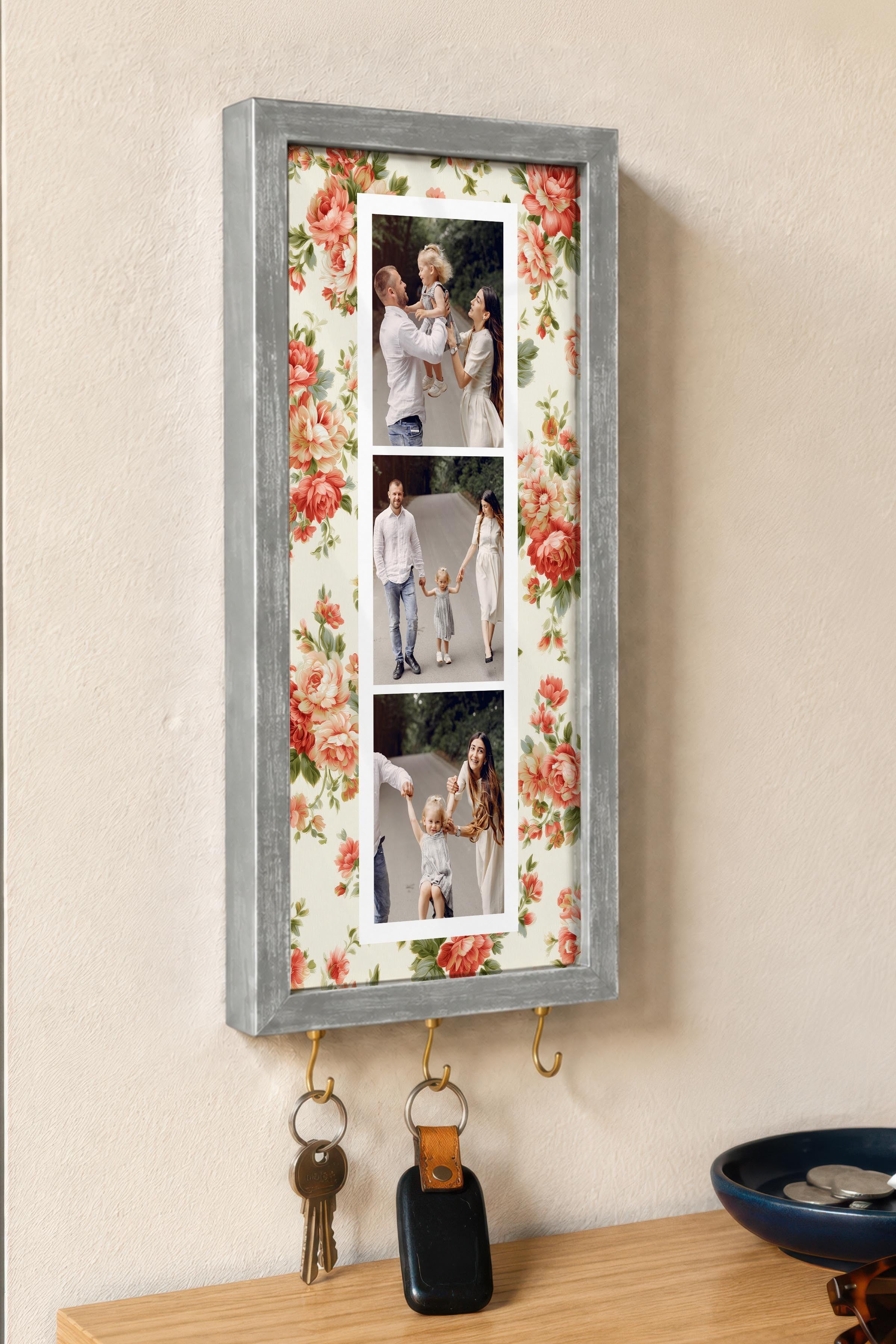 Kişiye Özel Tablo Anahtarlık, Photobooth Stili Gümüş Fotoğraf Çerçevesi, Vintage Duvar Dekoru