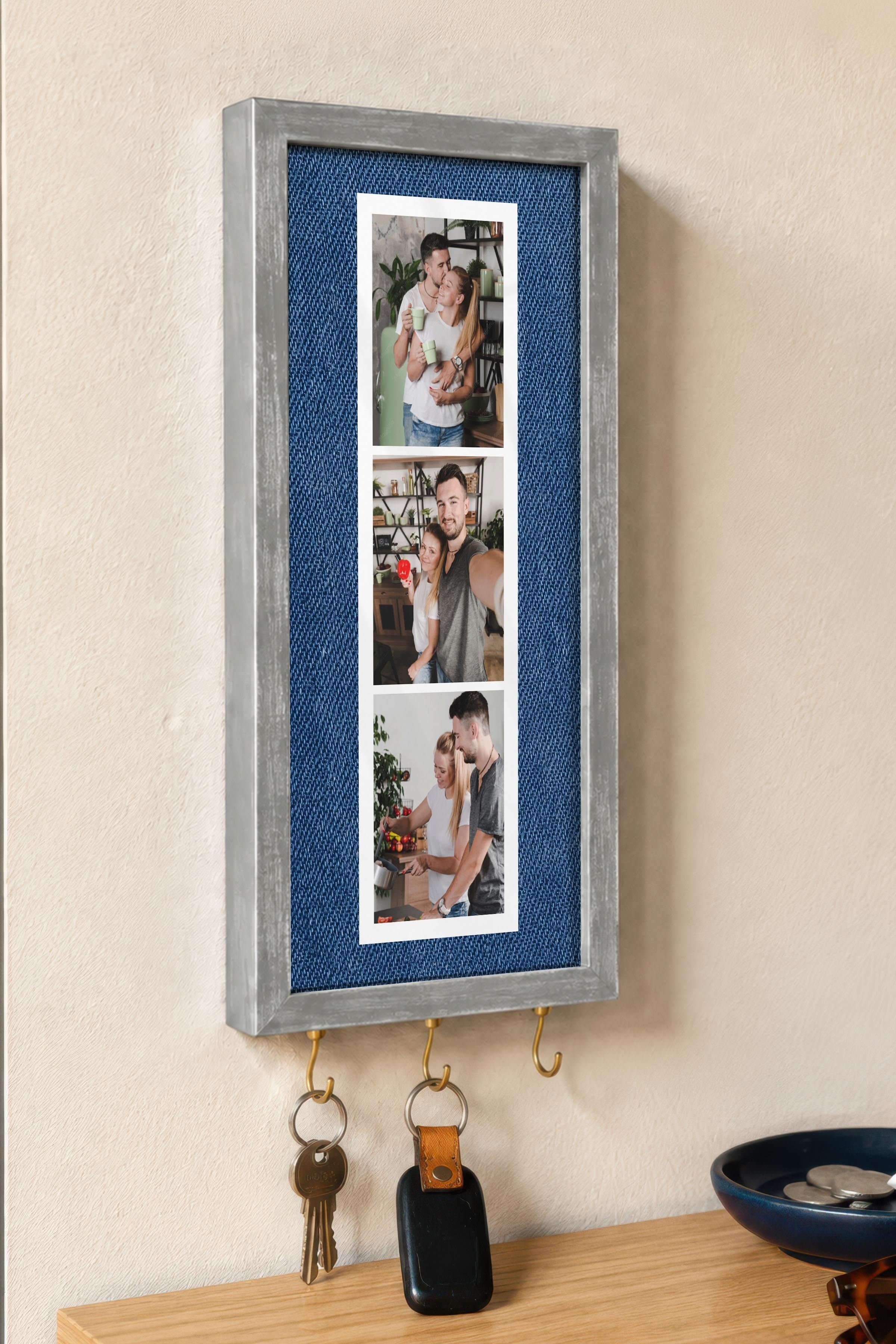 Kişiye Özel Tablo Anahtarlık, Photobooth Stili Gümüş Fotoğraf Çerçevesi, Vintage Duvar Dekoru