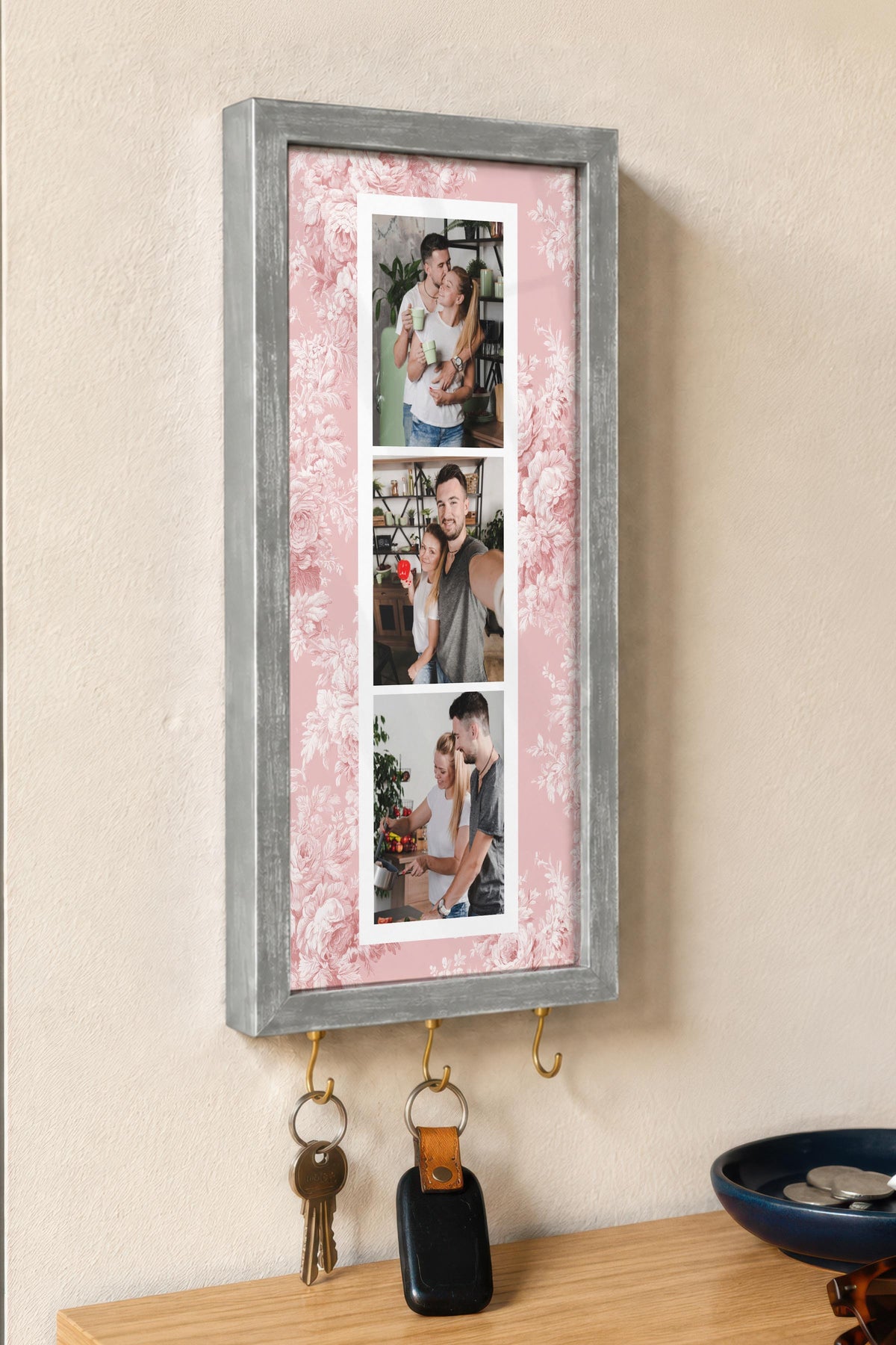 Kişiye Özel Tablo Anahtarlık, Photobooth Stili Gümüş Fotoğraf Çerçevesi, Vintage Duvar Dekoru