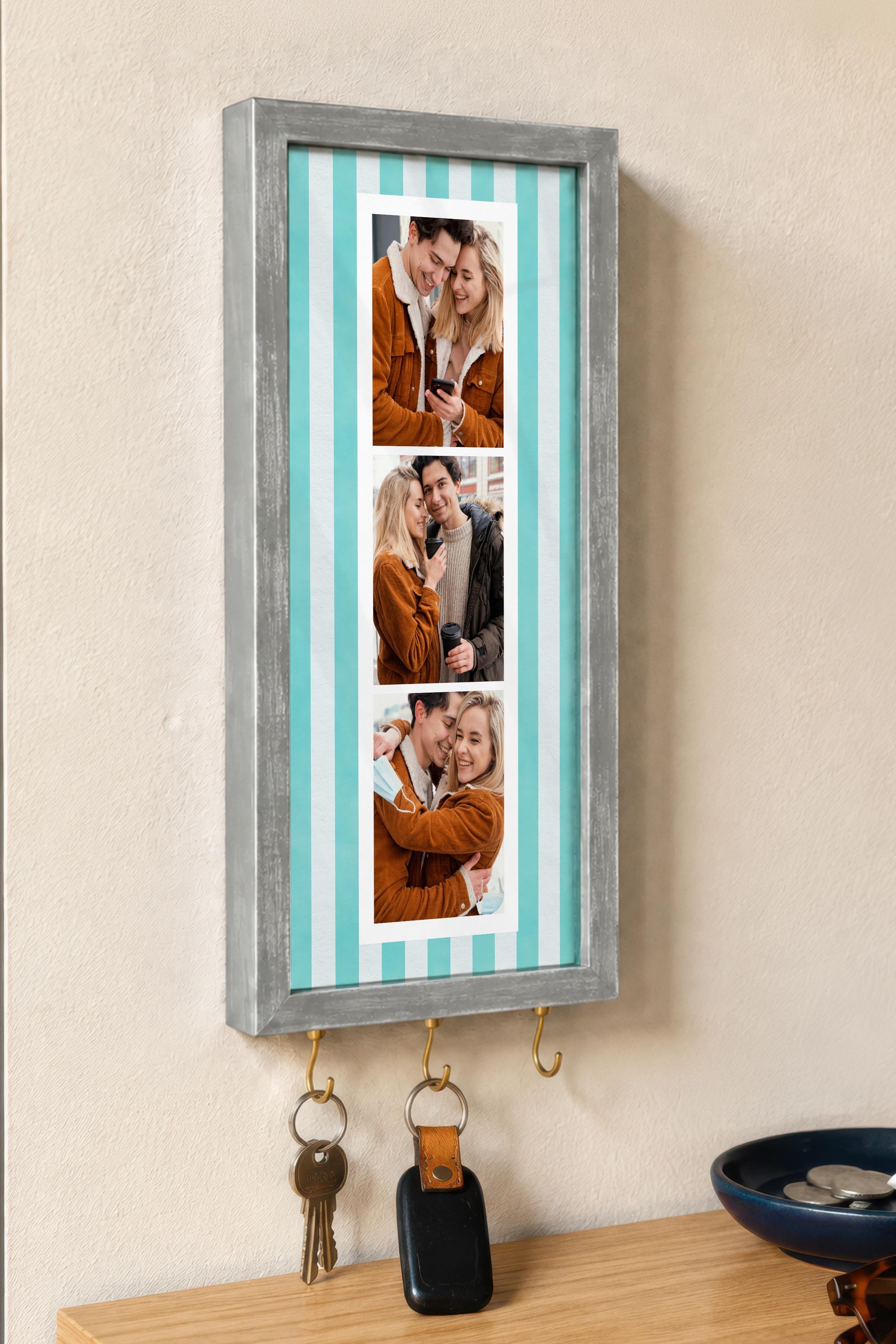 Kişiye Özel Tablo Anahtarlık, Photobooth Stili Gümüş Fotoğraf Çerçevesi, Vintage Duvar Dekoru