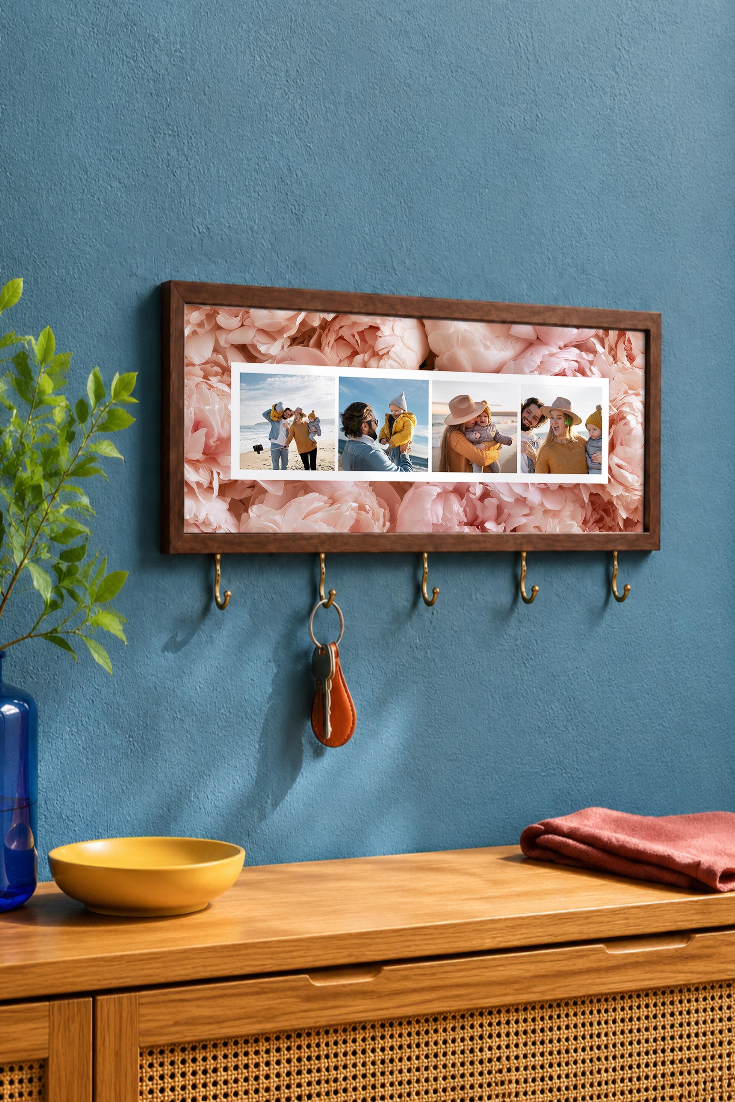Kişiye Özel Tablo Anahtarlık, Photobooth Stili Kahverengi Fotoğraf Çerçevesi, Vintage Duvar Dekoru