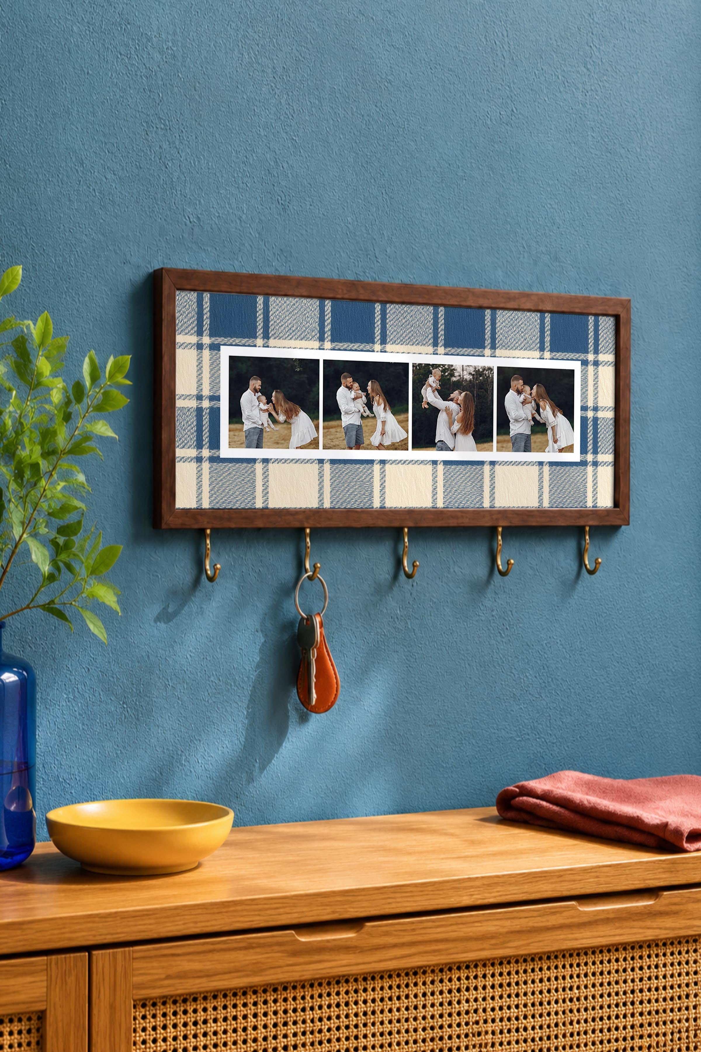 Kişiye Özel Tablo Anahtarlık, Photobooth Stili Kahverengi Fotoğraf Çerçevesi, Vintage Duvar Dekoru