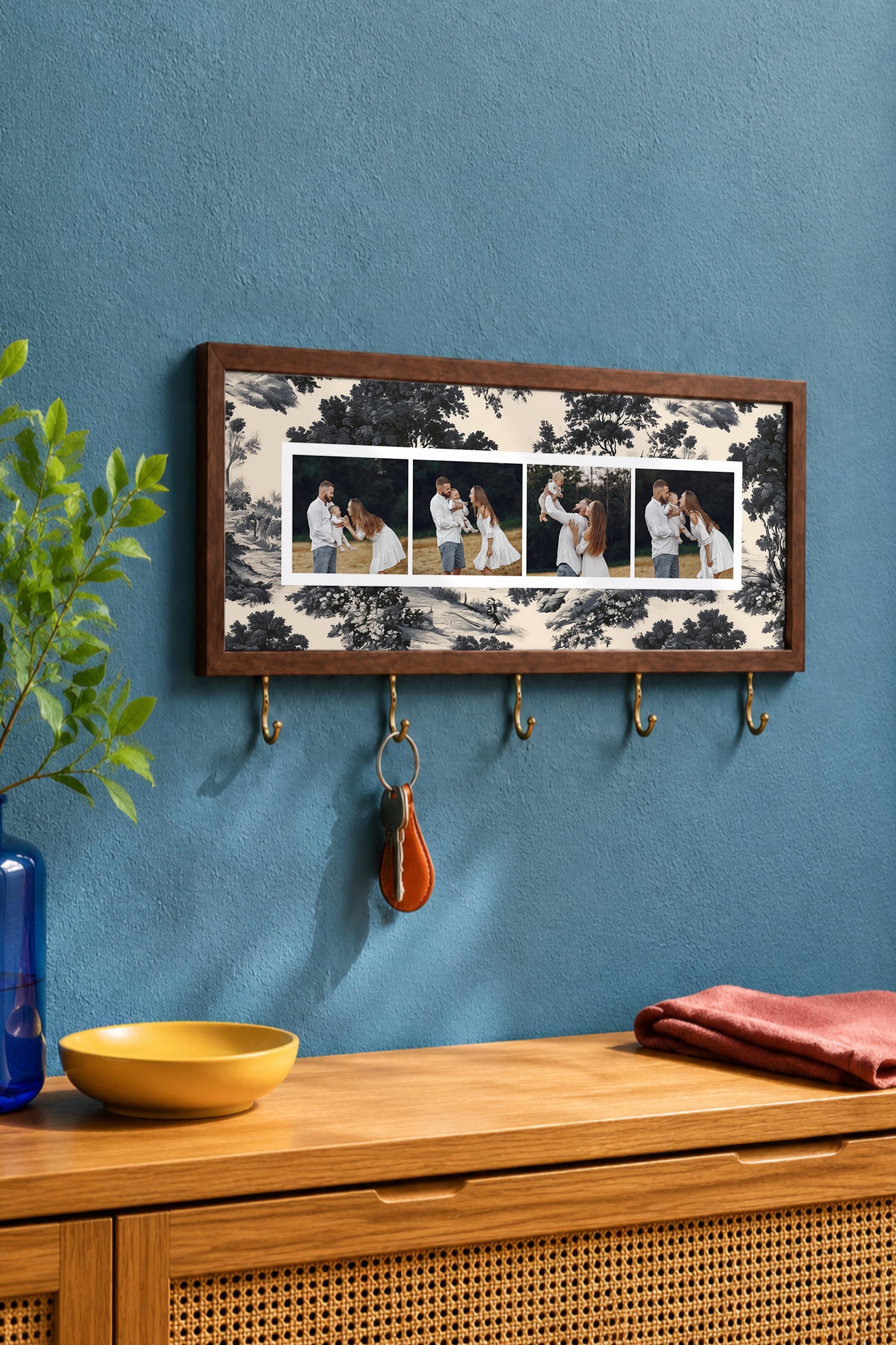 Kişiye Özel Tablo Anahtarlık, Photobooth Stili Kahverengi Fotoğraf Çerçevesi, Vintage Duvar Dekoru