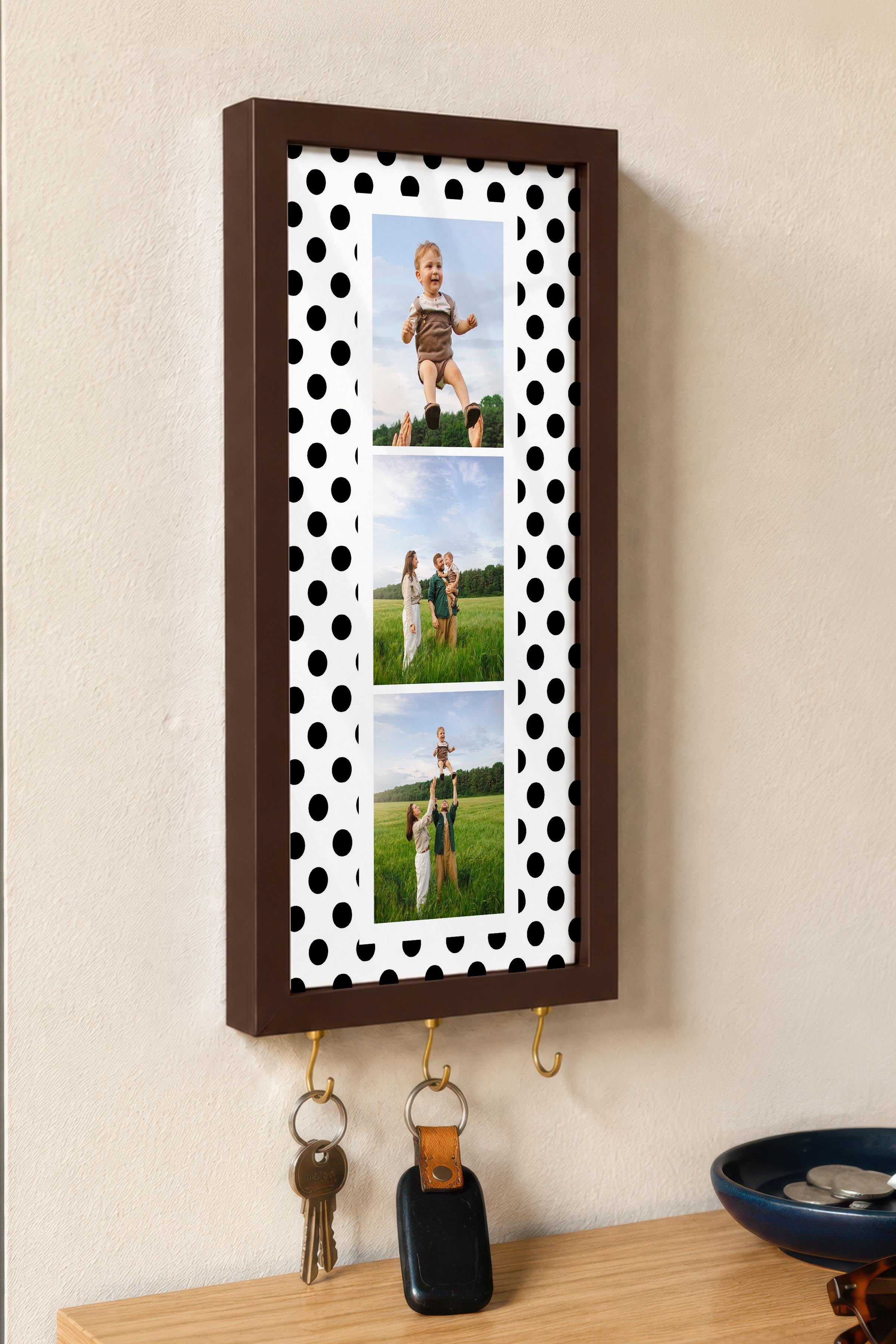 Kişiye Özel Tablo Anahtarlık, Photobooth Stili Kahverengi Fotoğraf Çerçevesi, Vintage Duvar Dekoru