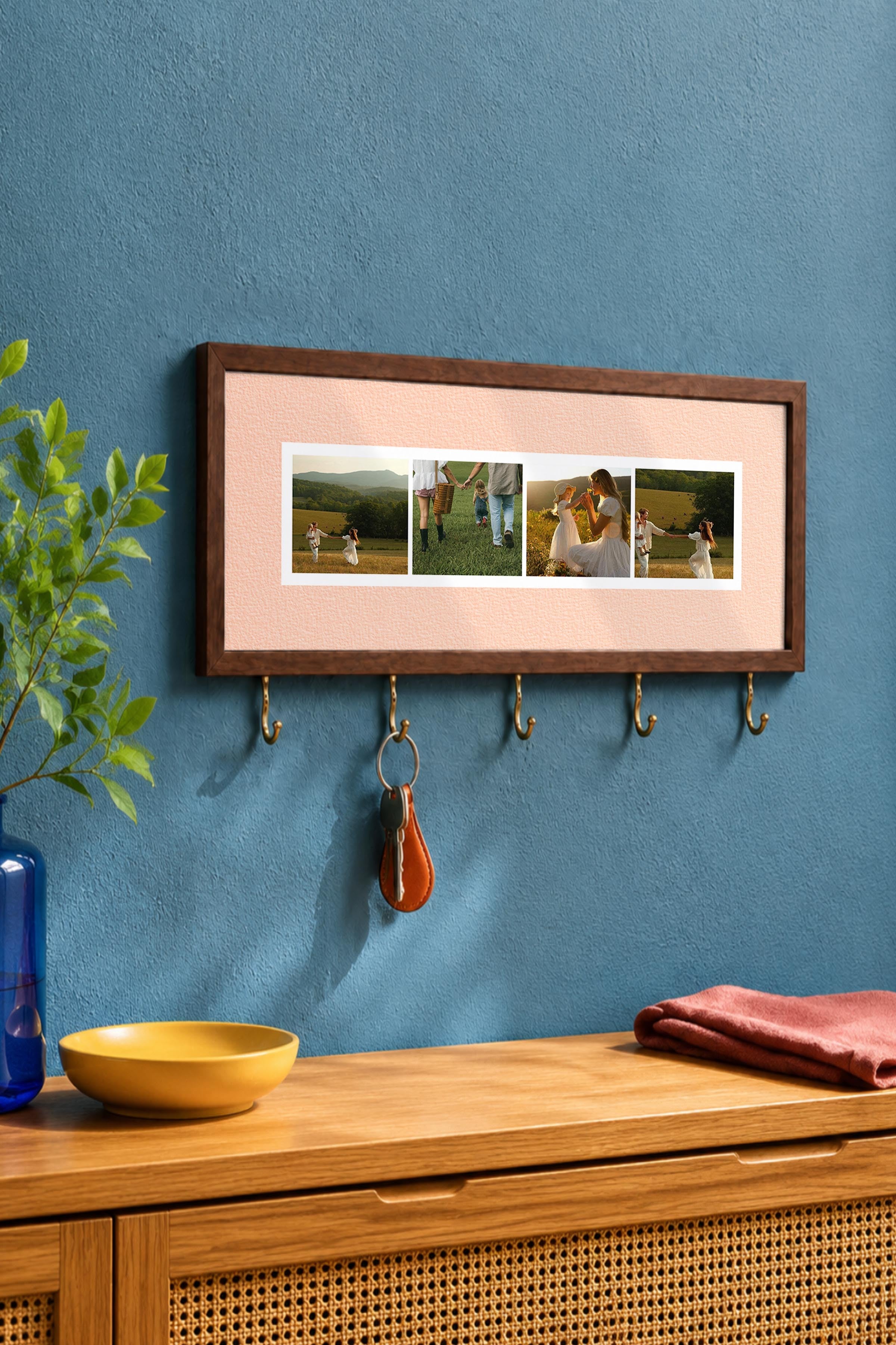 Kişiye Özel Tablo Anahtarlık, Photobooth Stili Kahverengi Fotoğraf Çerçevesi, Vintage Duvar Dekoru